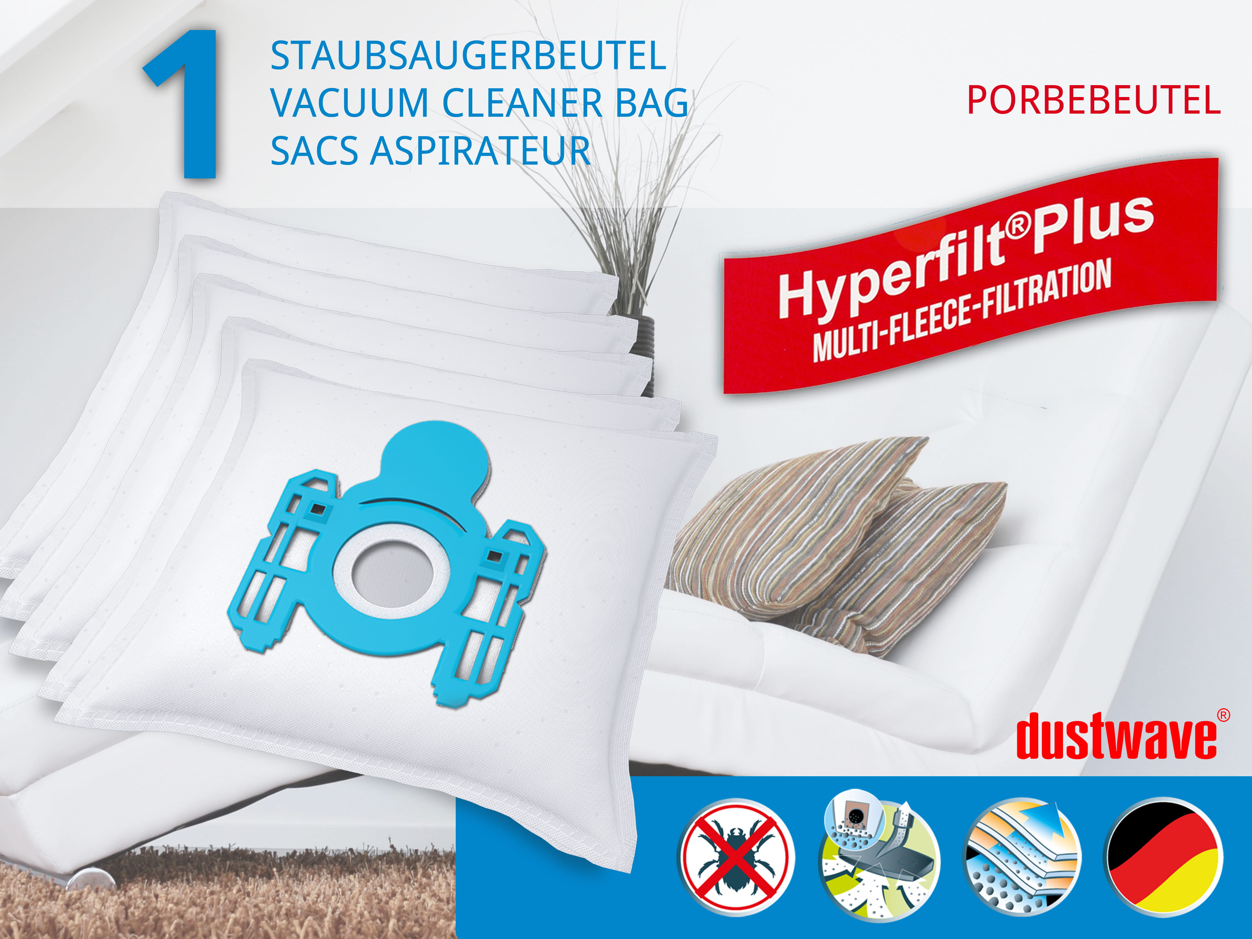 Dustwave® 1 Staubsaugerbeutel für AEG Ergo Essence AE 2000 Trio, AE 4200, AE 4550, AE 4560, AE 4570, AE 4575, AE 4580, AE 4590, AE 4594 - hocheffizient mit Hygieneverschluss - Made in Germany