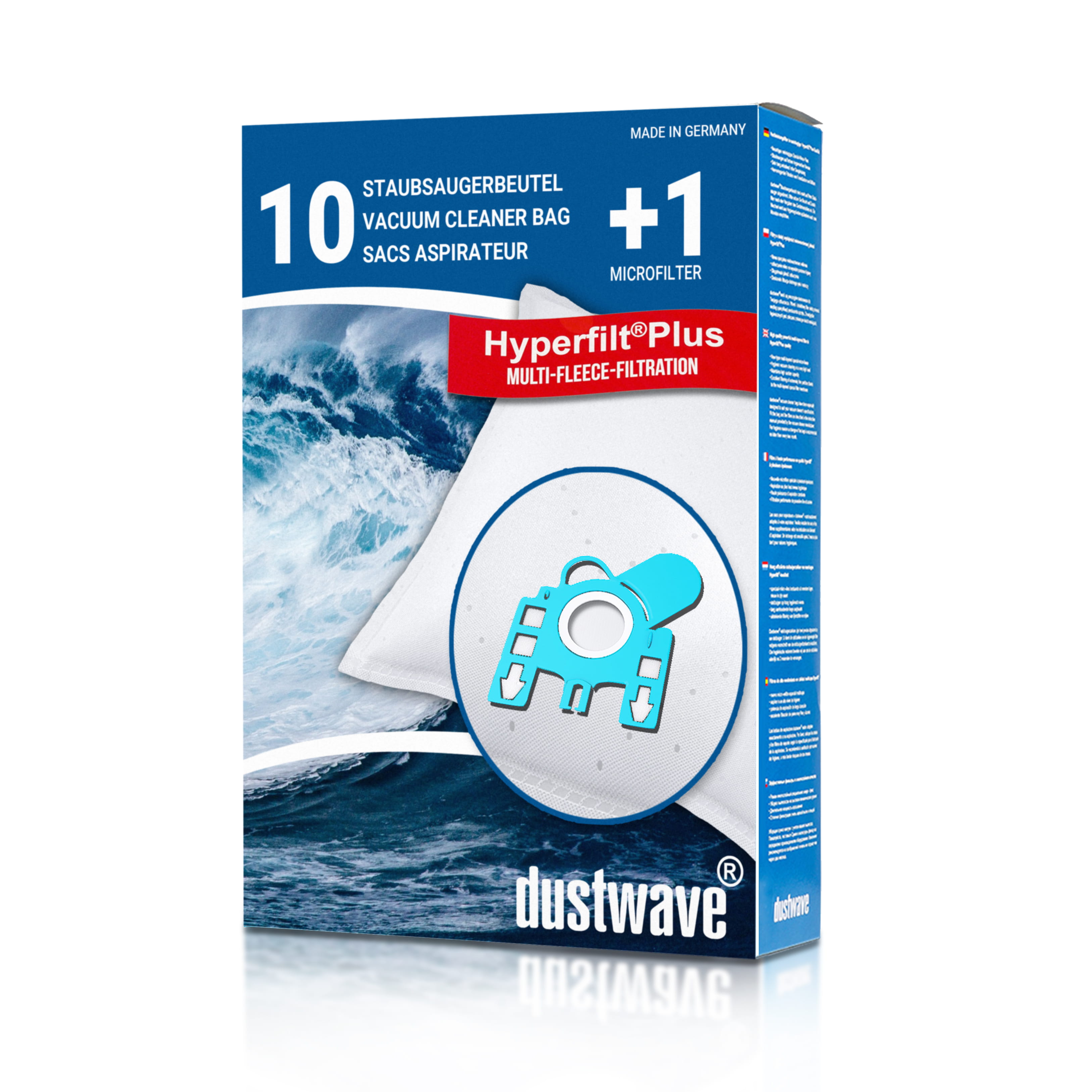 Dustwave® 10 Staubsaugerbeutel für Hoover ATC18LI001 - hocheffizient, mehrlagiges Mikrovlies mit Hygieneverschluss - Made in Germany