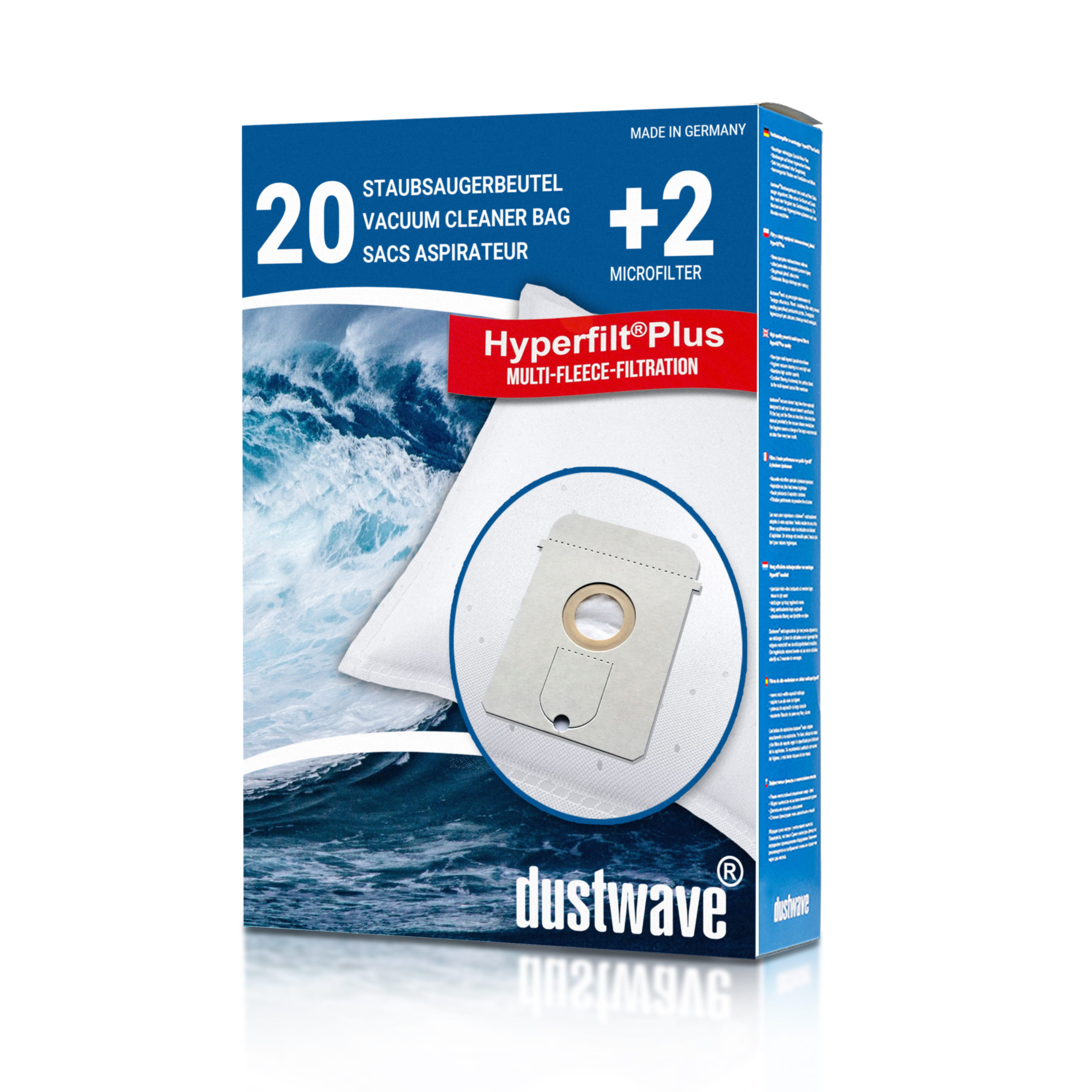 Dustwave® 20 Staubsaugerbeutel für AEG Vampyr TC 340 / 345 / 346 / 347 - hocheffizient, mehrlagiges Mikrovlies mit Hygieneverschluss - Made in Germany