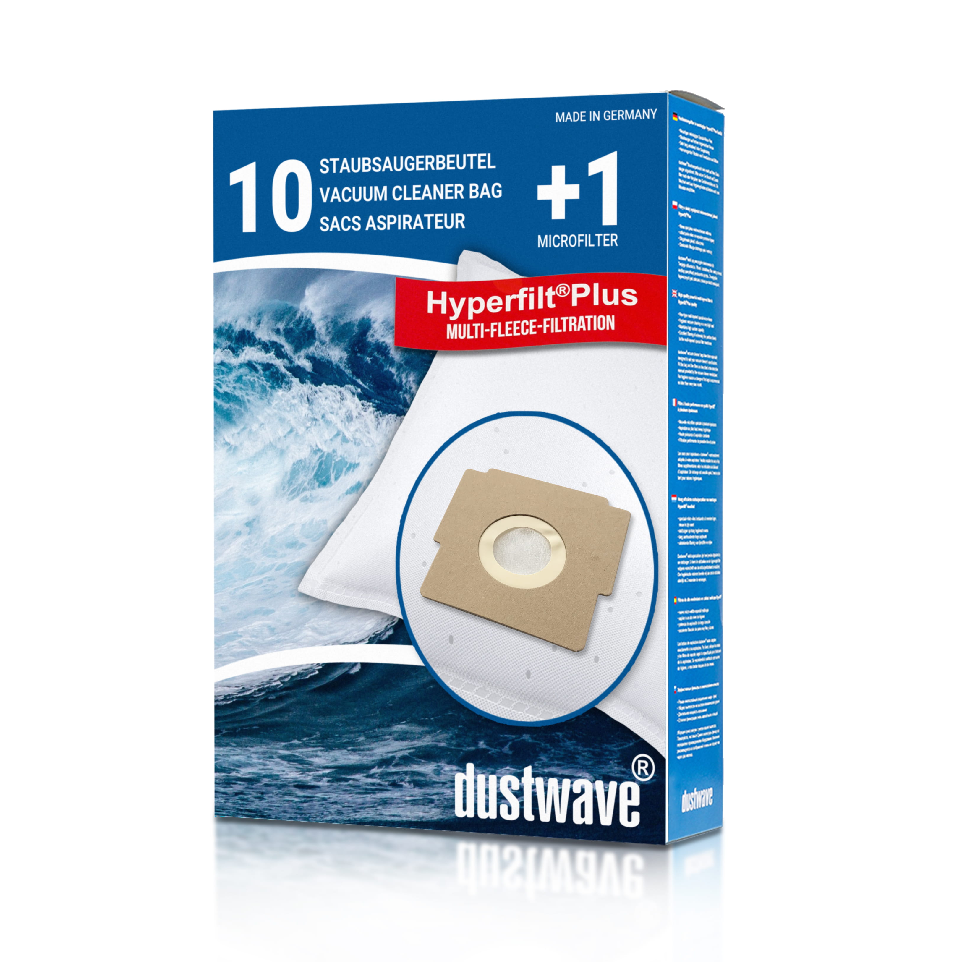 Dustwave® 10 Staubsaugerbeutel für Blue Sky AP 1400, 1500 - hocheffizient, mehrlagiges Mikrovlies mit Hygieneverschluss - Made in Germany