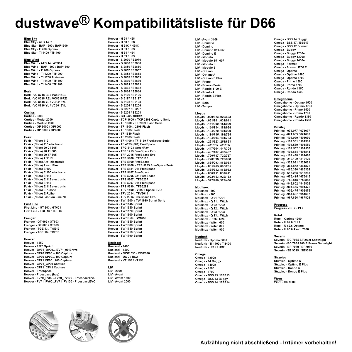 Dustwave® 10 Staubsaugerbeutel für Hoover S2857 / S2857 - hocheffizient, mehrlagiges Mikrovlies mit Hygieneverschluss - Made in Germany