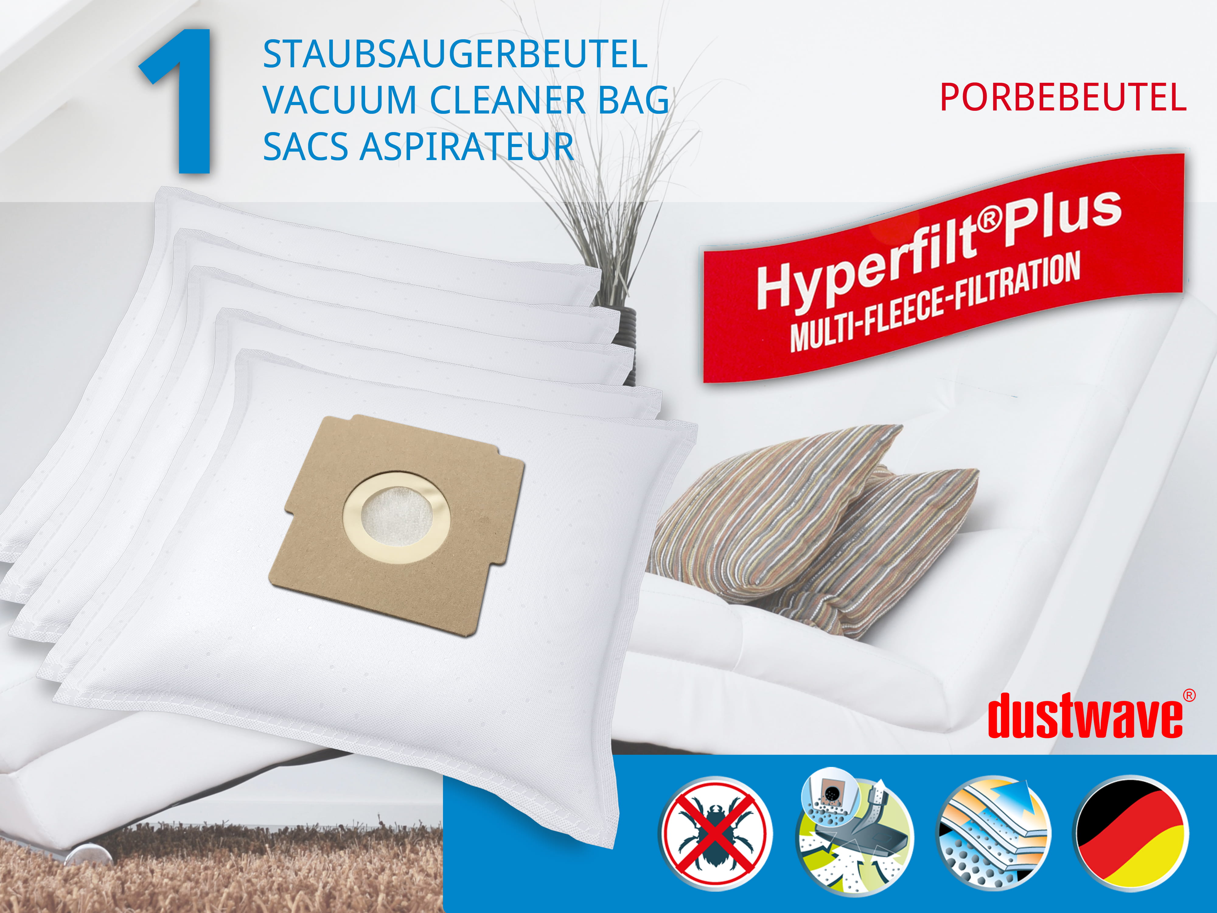 Dustwave® 1 Staubsaugerbeutel für Bestron K 00020 / K00020 - hocheffizient, mehrlagiges Mikrovlies mit Hygieneverschluss - Made in Germany