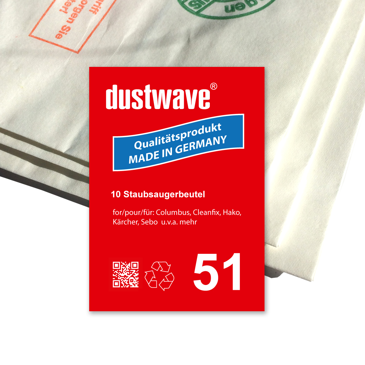 Dustwave® 10 Staubsaugerbeutel für Columbus TK 25 / TK25 - hocheffizient mit Hygieneverschluss - Made in Germany