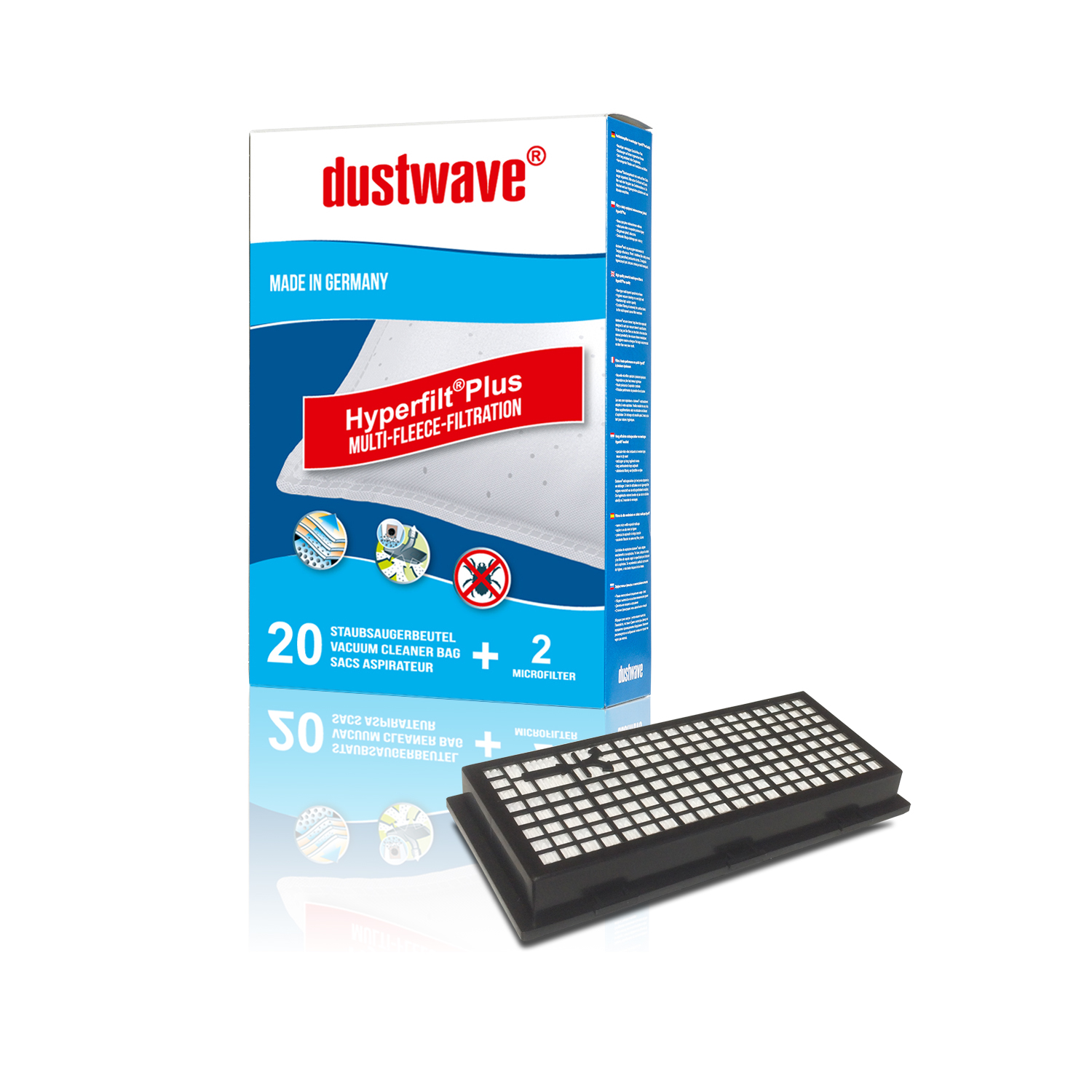 20 Staubbeutel + HEPA-Filter (808) passend für Miele - S858 Bodenstaubsauger - dustwave® Markenstaubbeutel Made in Germany