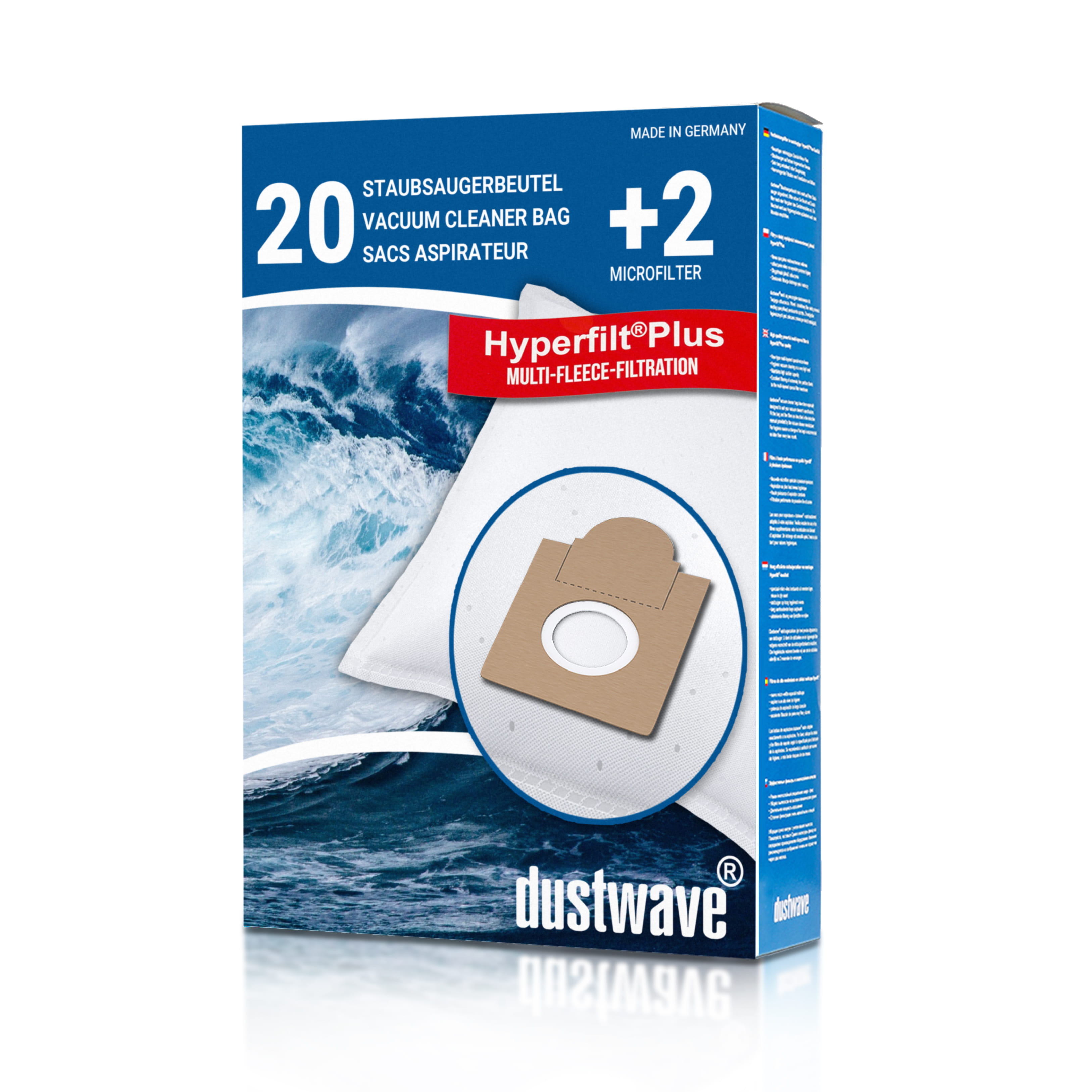 Dustwave® 20 Staubsaugerbeutel für Brinkmann Topline 1300 - hocheffizient, mehrlagiges Mikrovlies mit Hygieneverschluss - Made in Germany