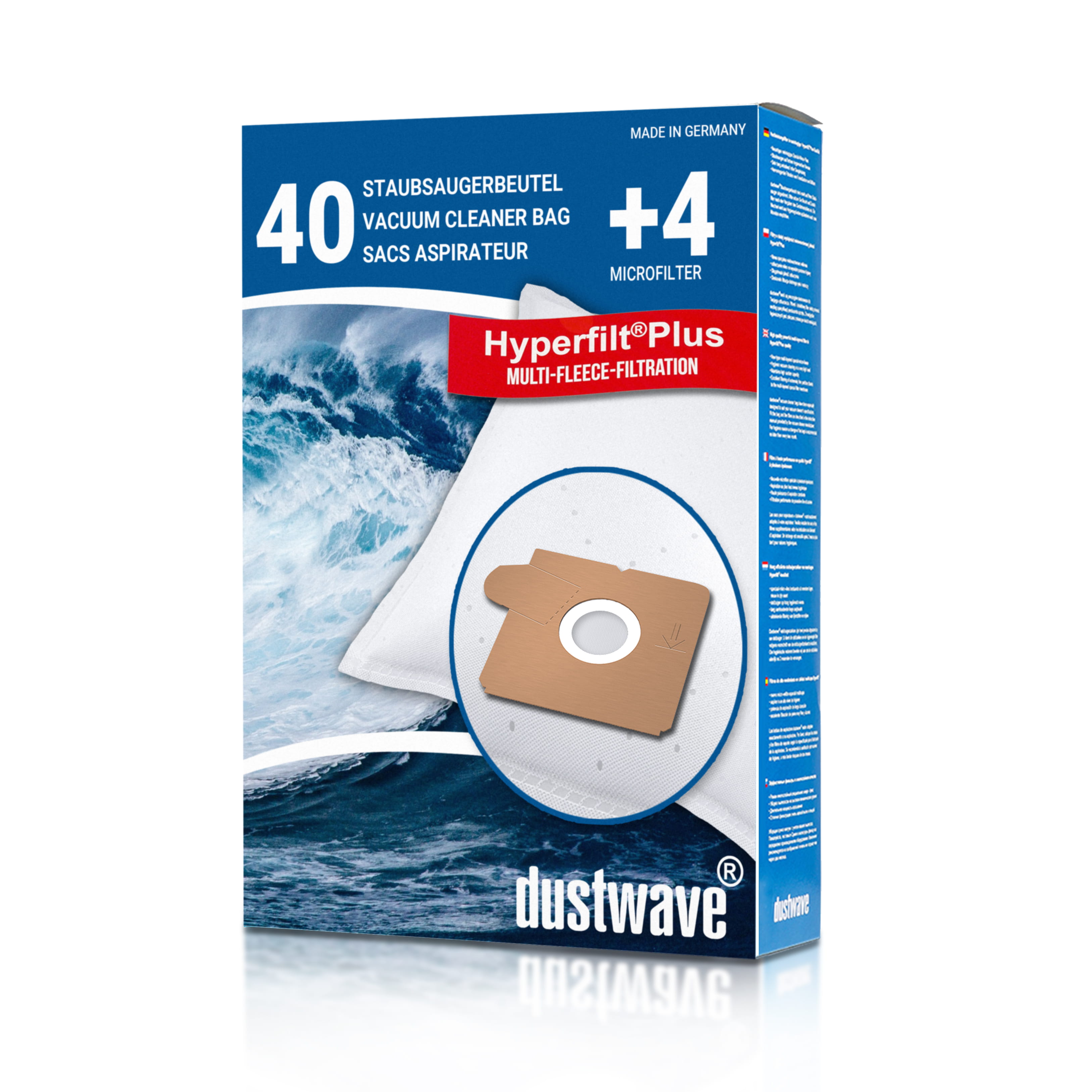 Dustwave® 40 Staubsaugerbeutel für SWIRL A 06 - hocheffizient, mehrlagiges Mikrovlies mit Hygieneverschluss - Made in Germany