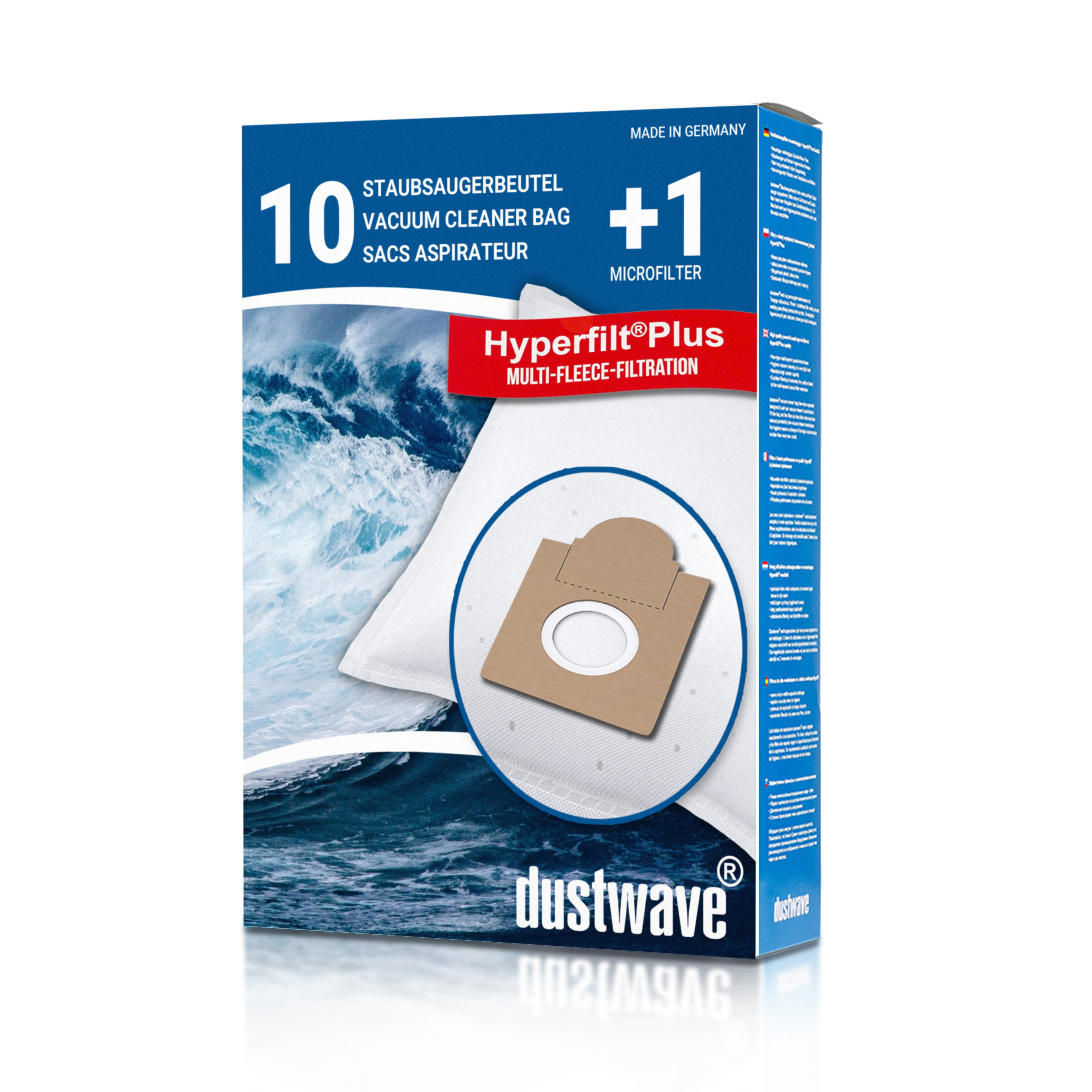 Dustwave® 10 Staubsaugerbeutel für Base BA 6002 - hocheffizient mit Hygieneverschluss - Made in Germany