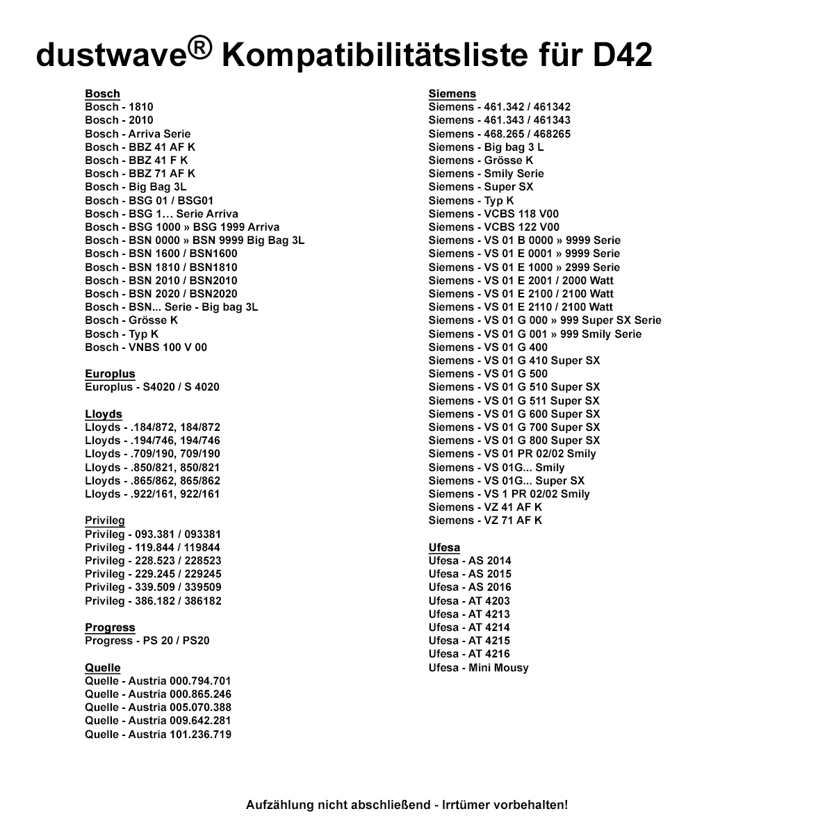 20 Staubbeutel für: Siemens VS01E... - Big Bag 3 L / Typ K