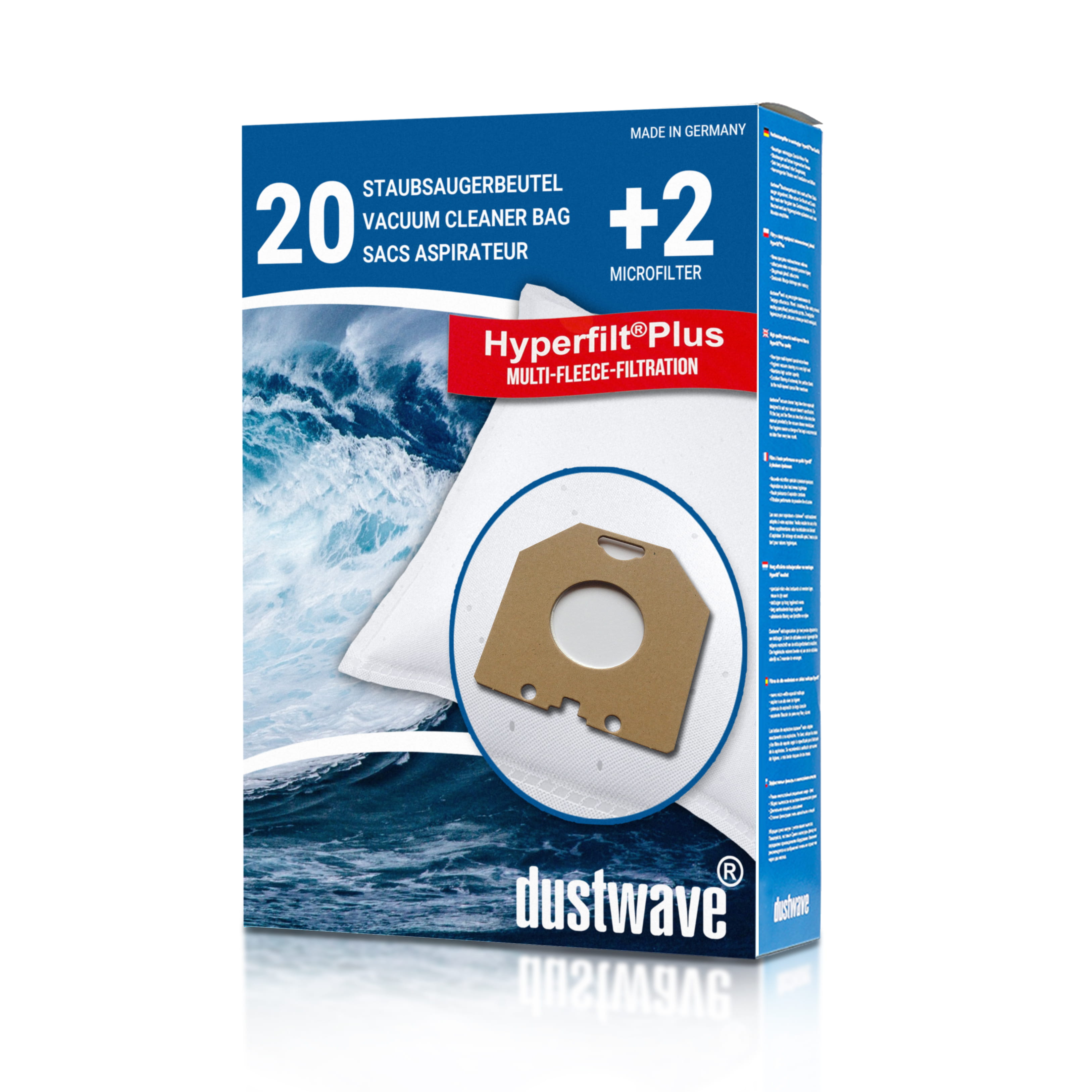 Dustwave® 20 Staubsaugerbeutel für SWIRL PH 84 - hocheffizient, mehrlagiges Mikrovlies mit Hygieneverschluss - Made in Germany