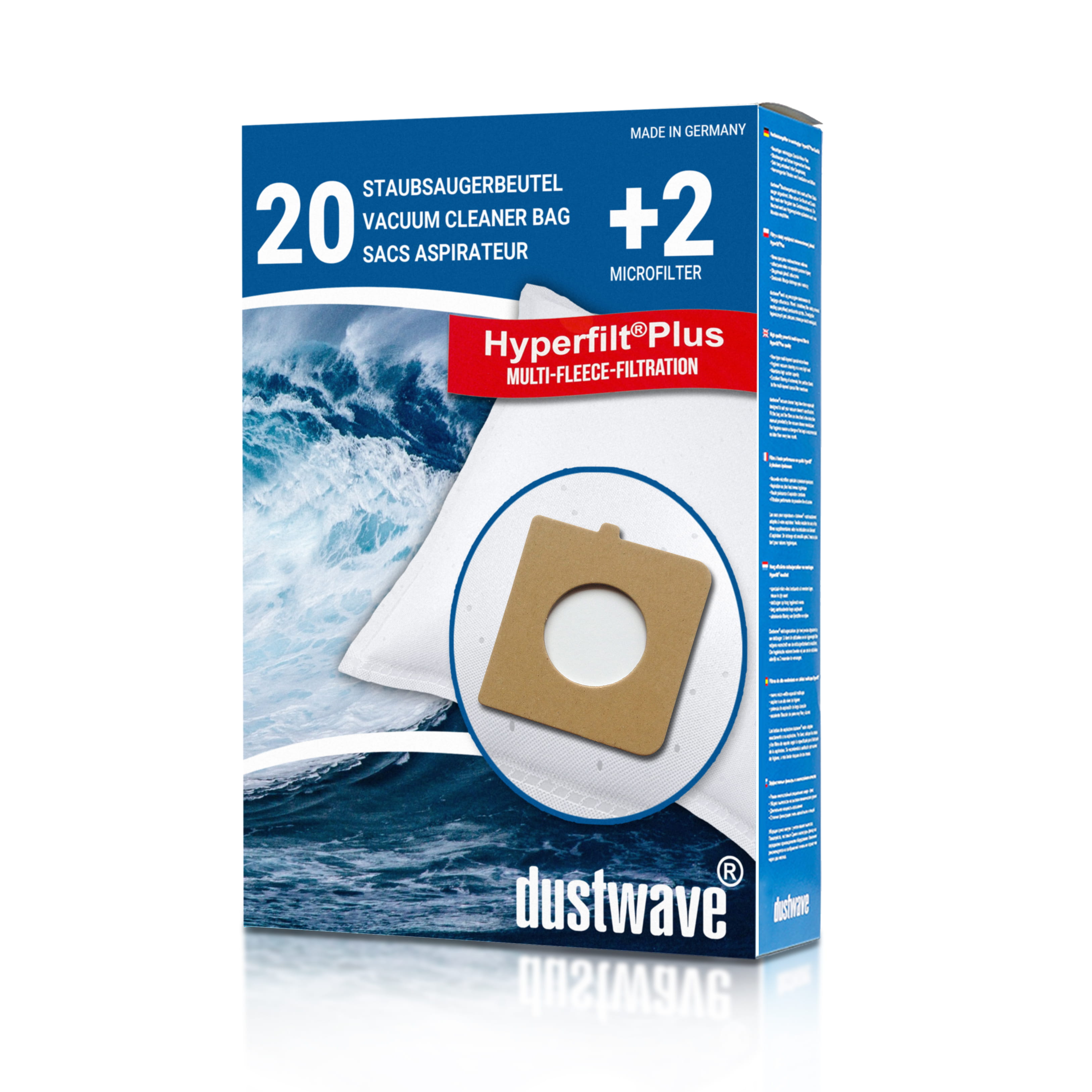 Dustwave® 20 Staubsaugerbeutel für Hoover TX51PET 021 Telios Extra - hocheffizient, mehrlagiges Mikrovlies mit Hygieneverschluss - Made in Germany
