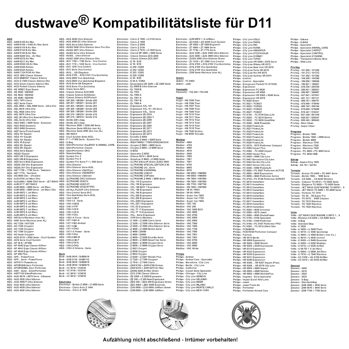 10 Staubsaugerbeutel + 1 Microfilter für AEG VX4, VX6 alle Versionen kompatibel zu GR.201, bag S & Swirl PH86 von dustwave® - Markenstaubbeutel Made in Deutschland