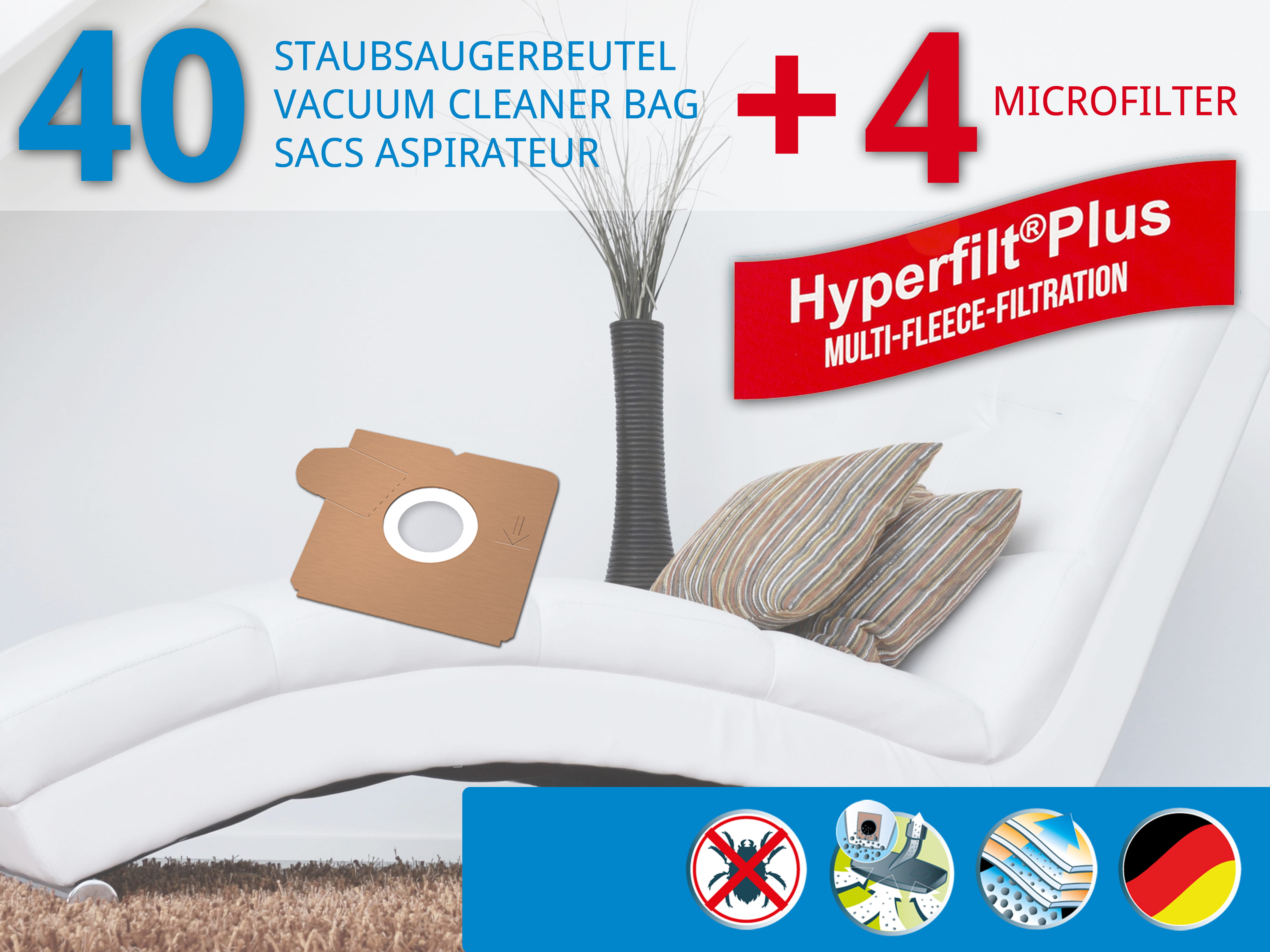 Dustwave® 40 Staubsaugerbeutel für AEG GR5 / Größe 5 - hocheffizient, mehrlagiges Mikrovlies mit Hygieneverschluss - Made in Germany