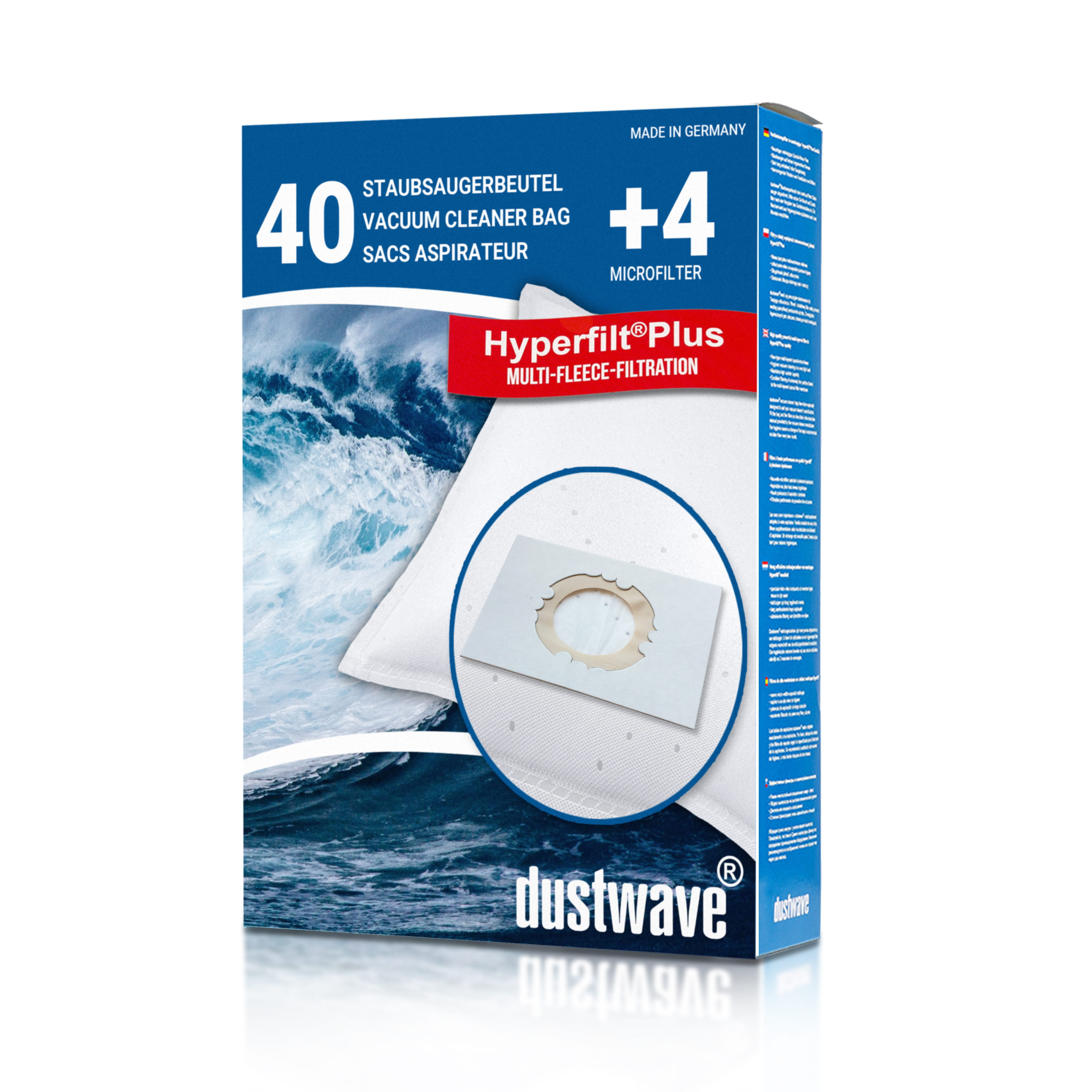 Dustwave® 40 Staubsaugerbeutel für Hoover H 33 / H33 - hocheffizient, mehrlagiges Mikrovlies mit Hygieneverschluss - Made in Germany