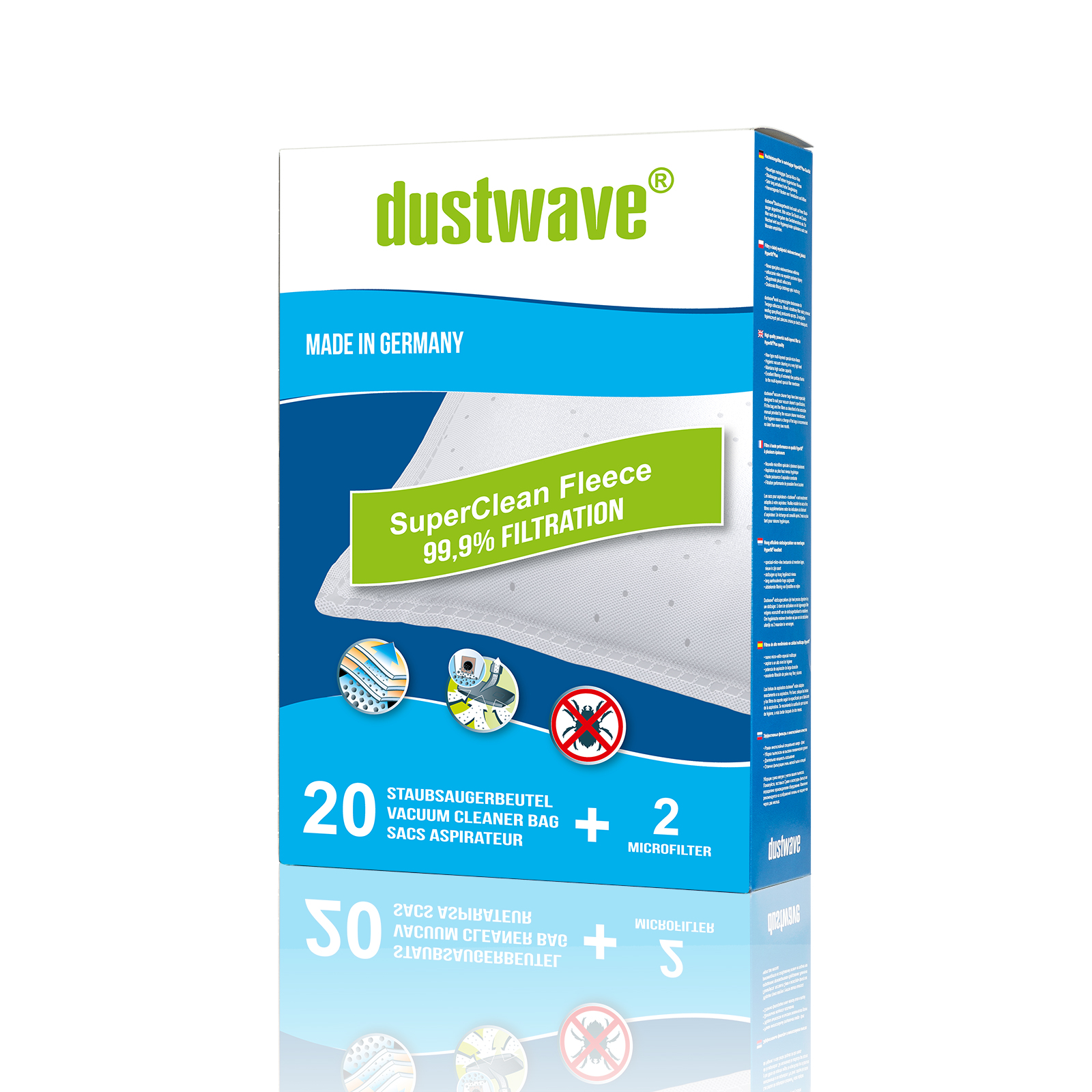 Dustwave® 10 Staubsaugerbeutel für Hoover PL C1800 001 - hocheffizient, mehrlagiges Mikrovlies mit Hygieneverschluss - Made in Germany