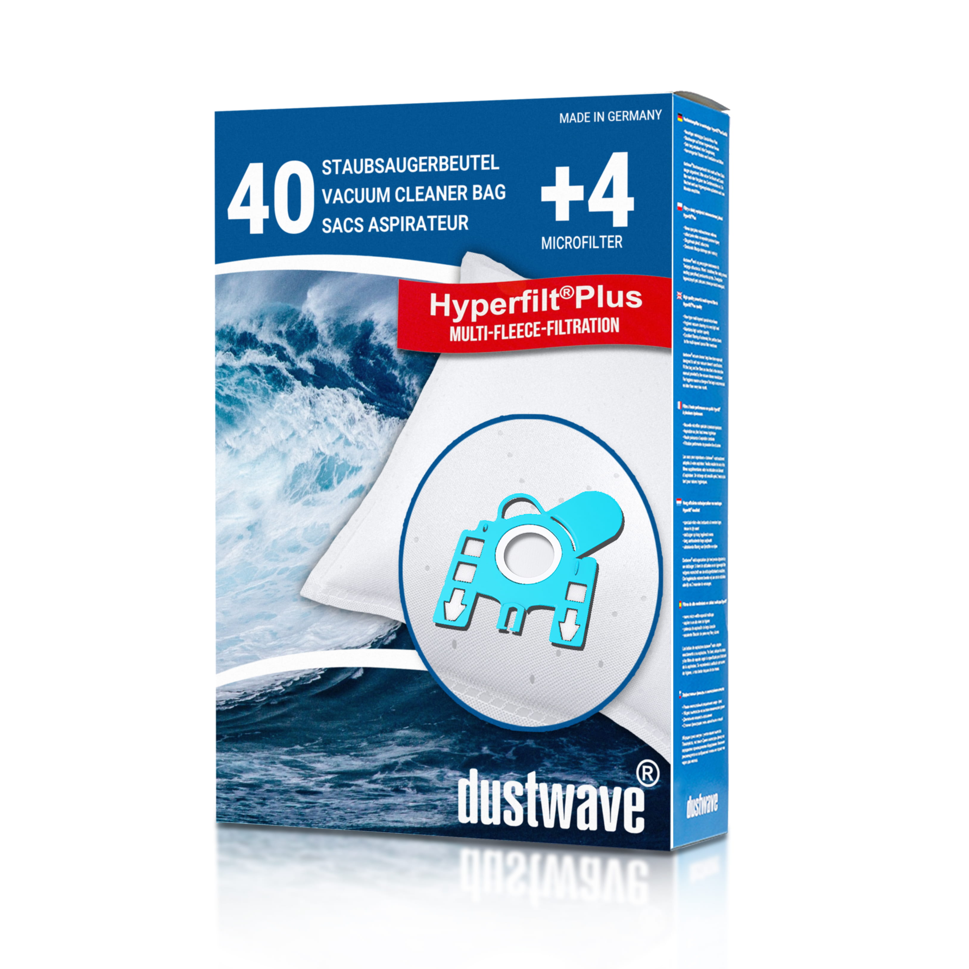 Dustwave® 40 Staubsaugerbeutel für Hoover H 72 / H72 - hocheffizient, mehrlagiges Mikrovlies mit Hygieneverschluss - Made in Germany