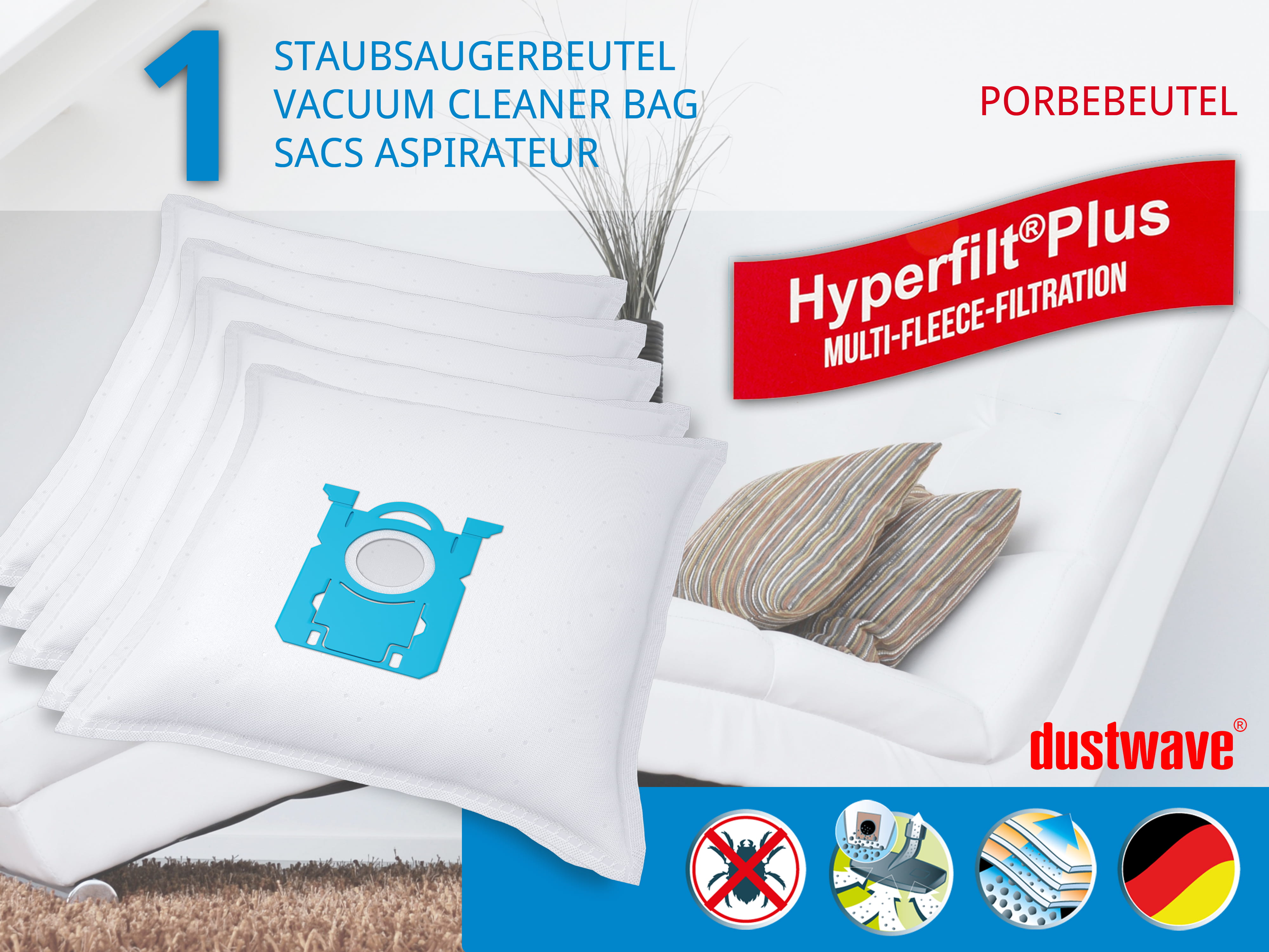 Dustwave® 1 Staubsaugerbeutel für AEG VX8-1-FFP - hocheffizient, mehrlagiges Mikrovlies mit Hygieneverschluss - Made in Germany