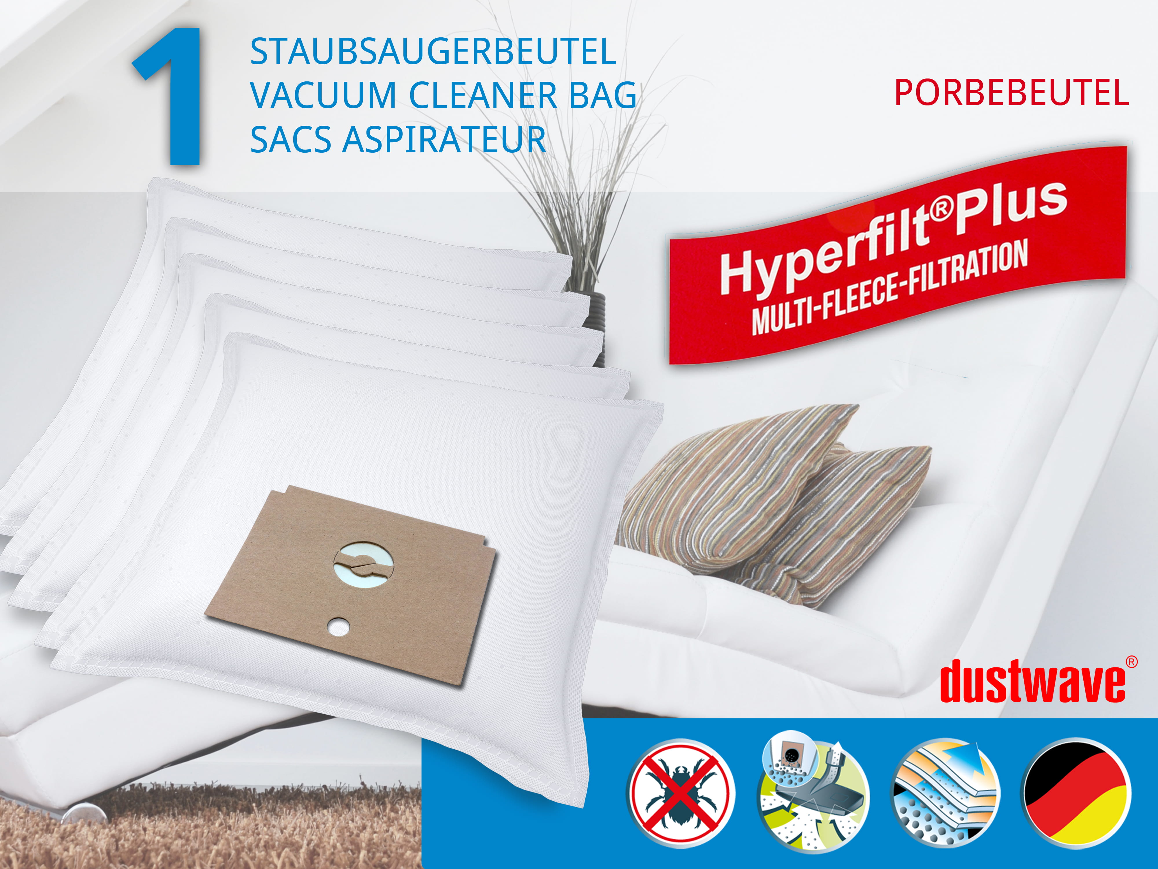 Dustwave® 1 Staubsaugerbeutel für Baur 340.689 / 340-689 - hocheffizient mit Hygieneverschluss - Made in Germany