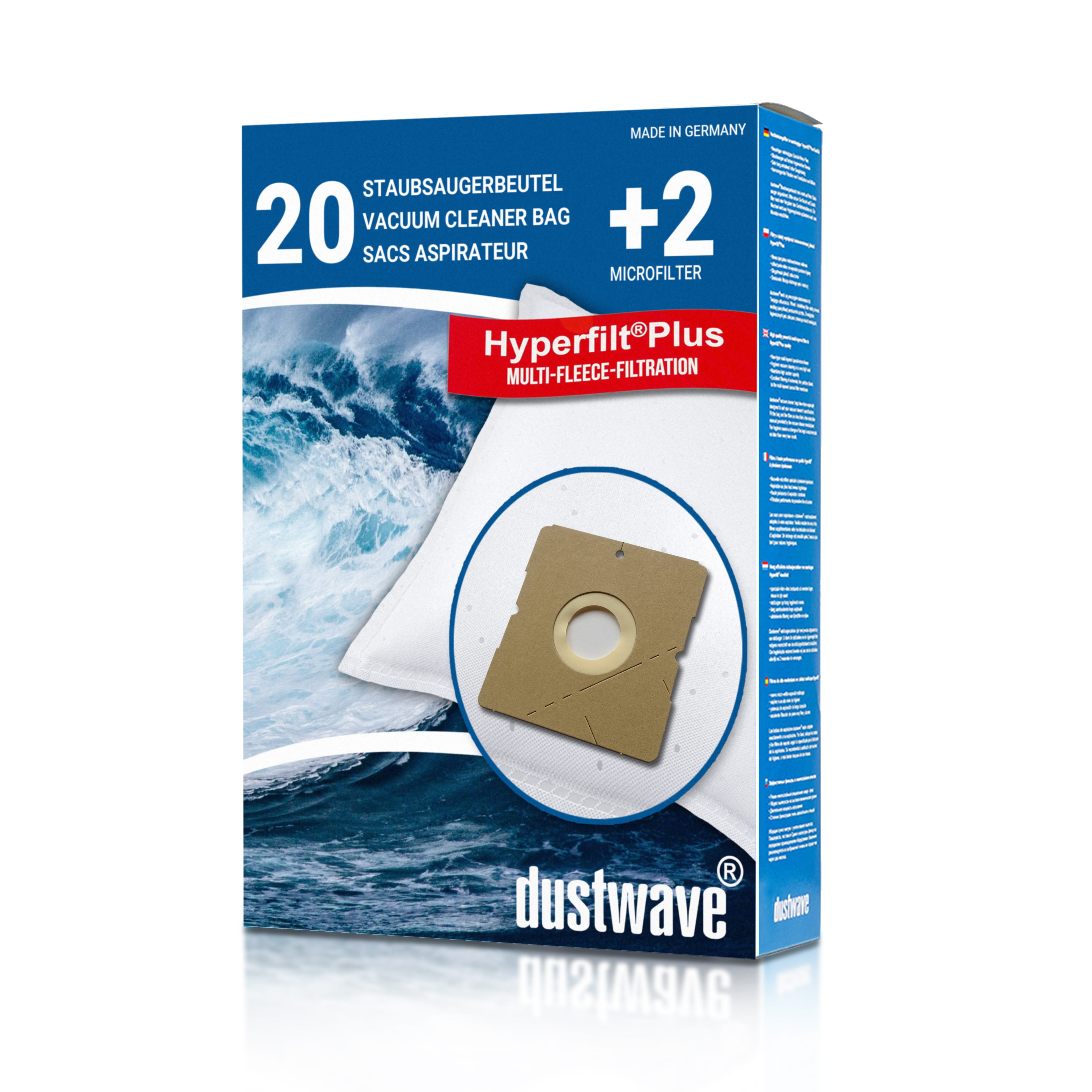 Dustwave® 20 Staubsaugerbeutel für Hoover TDC1600 001 - hocheffizient, mehrlagiges Mikrovlies mit Hygieneverschluss - Made in Germany
