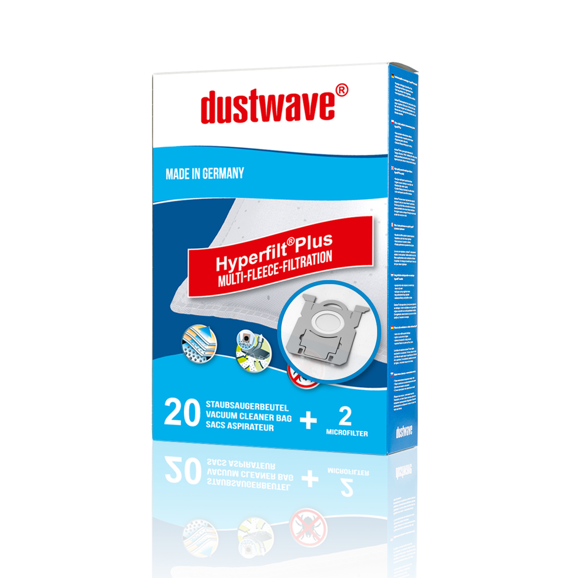 Dustwave® Premium 20 Staubsaugerbeutel für AEG APF6130 / Powerforce 77 - hocheffizient mit Hygieneverschluss - Made in Germany
