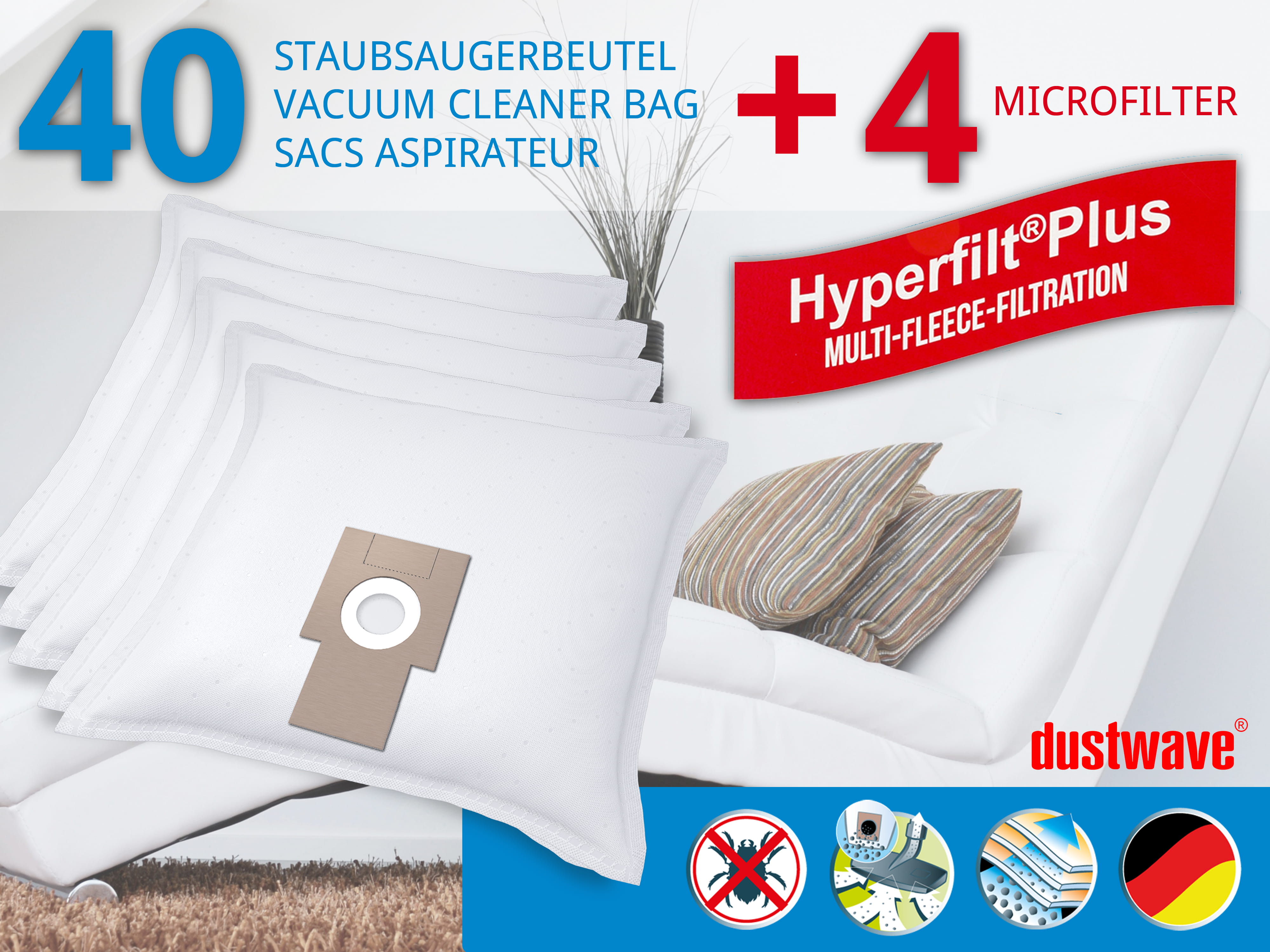 Dustwave® 20 Staubsaugerbeutel für Siemens und - hocheffizient mit Hygieneverschluss - Made in Germany