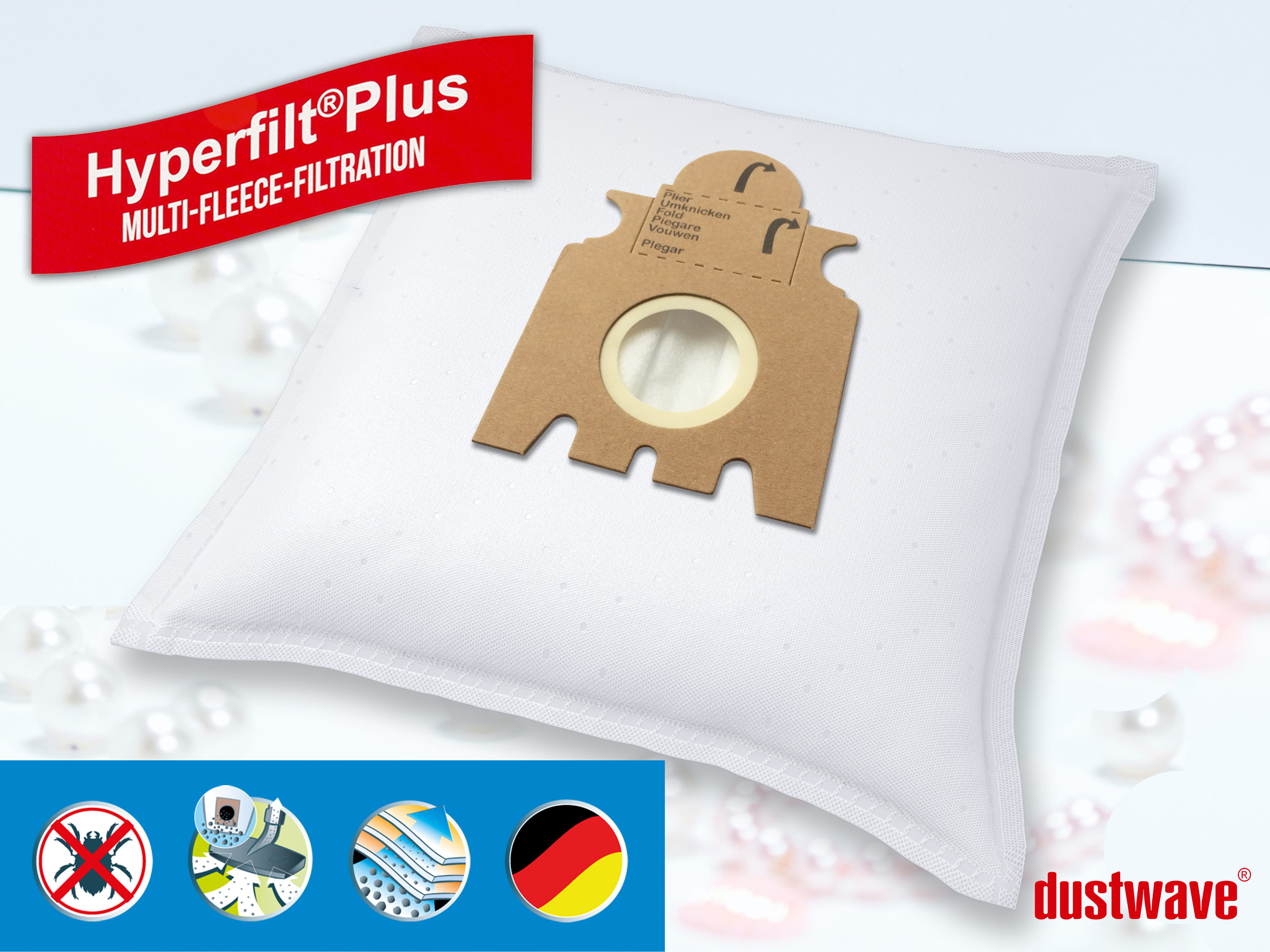 Dustwave® 5 Staubsaugerbeutel für Miele Mondia HS - hocheffizient, mehrlagiges Mikrovlies mit Hygieneverschluss - Made in Germany