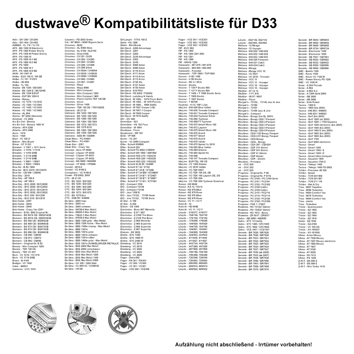 40 dustwave® Staubsaugerbeutel für Durabase Picco, Elenberg VC 2015, elta VC 0021, FAR Cyrius SC 3201 H, KHG BS 1400 MT, ok. OVC 200, Privileg 816.160