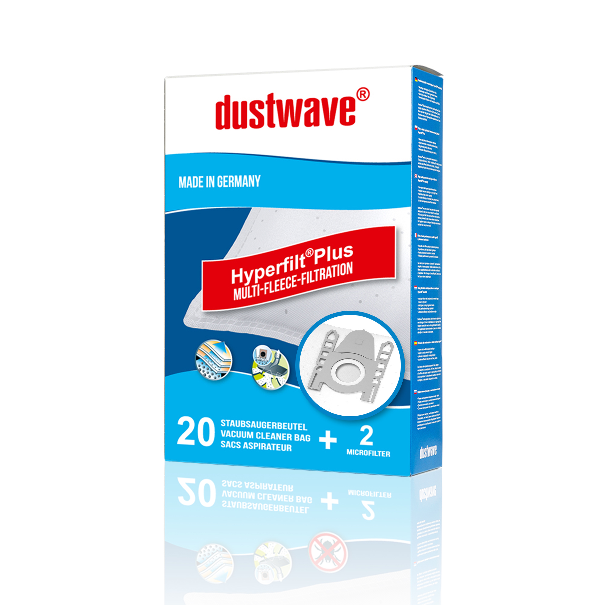 20x dustwave® PREMIUM-Staubsaugerbeutel für Adix - SI150, BASE - BA 2000, AquaPur - SIE 670 / Extra Spezialvlies für Allergiker - Markenstaubfiltertüten Made in Germany