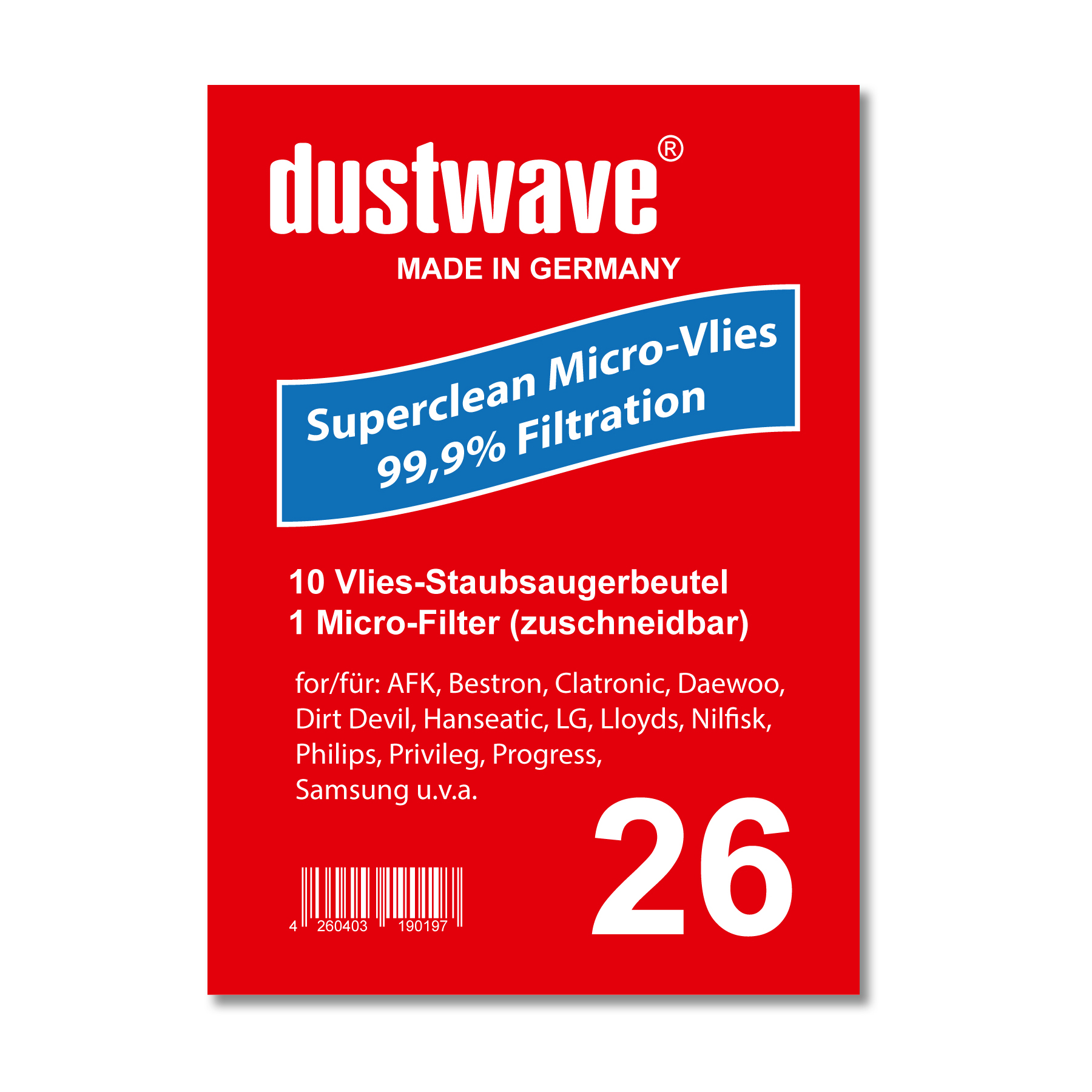 Sparpack - 10 Staubsaugerbeutel passend für Clean Star - VC-H 5003 E Staubsauger - dustwave® Markenstaubbeutel / Made in Germany + inkl. Micro-Filter