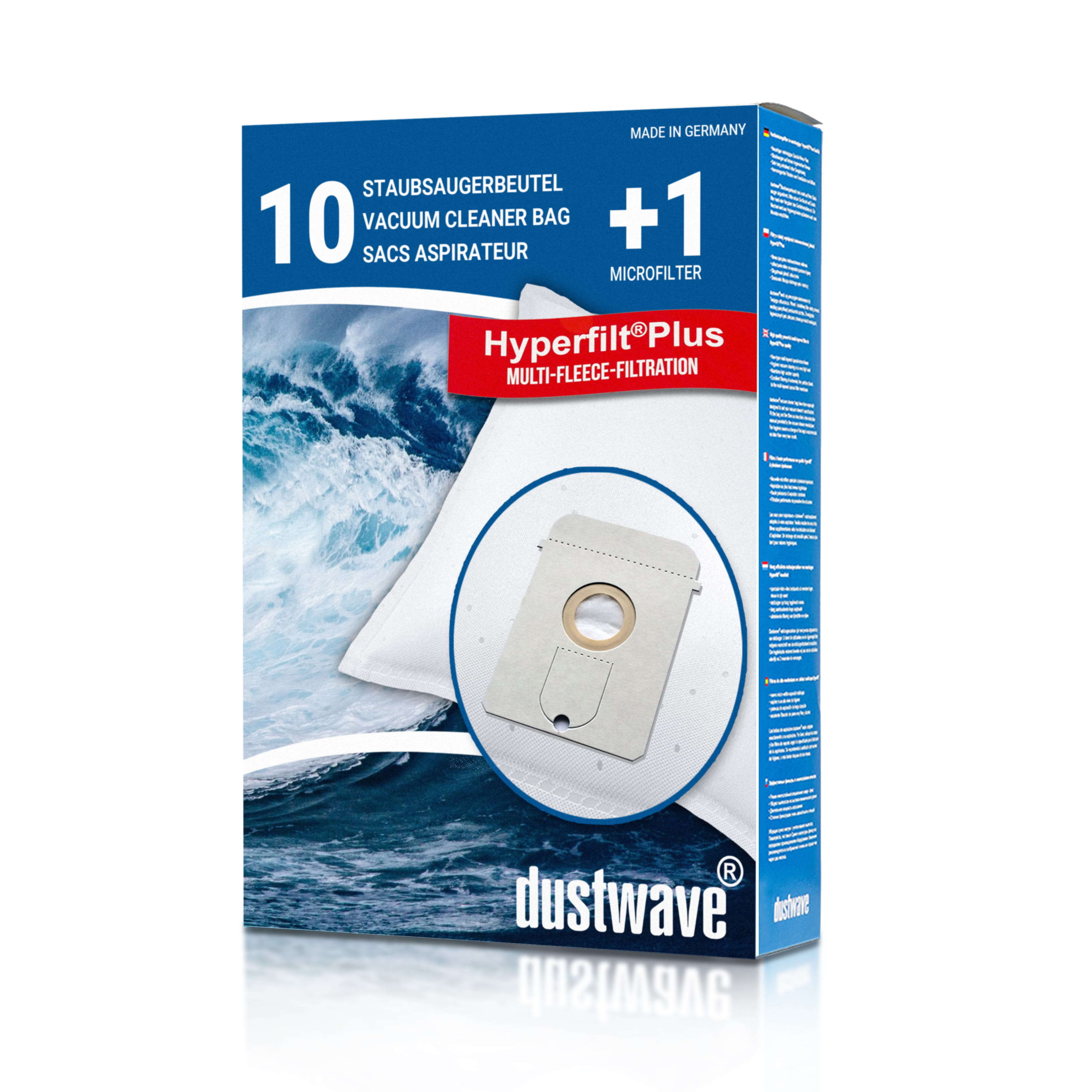 Dustwave® 10 Staubsaugerbeutel für AquaPur AE 800 - hocheffizient, mehrlagiges Mikrovlies mit Hygieneverschluss - Made in Germany