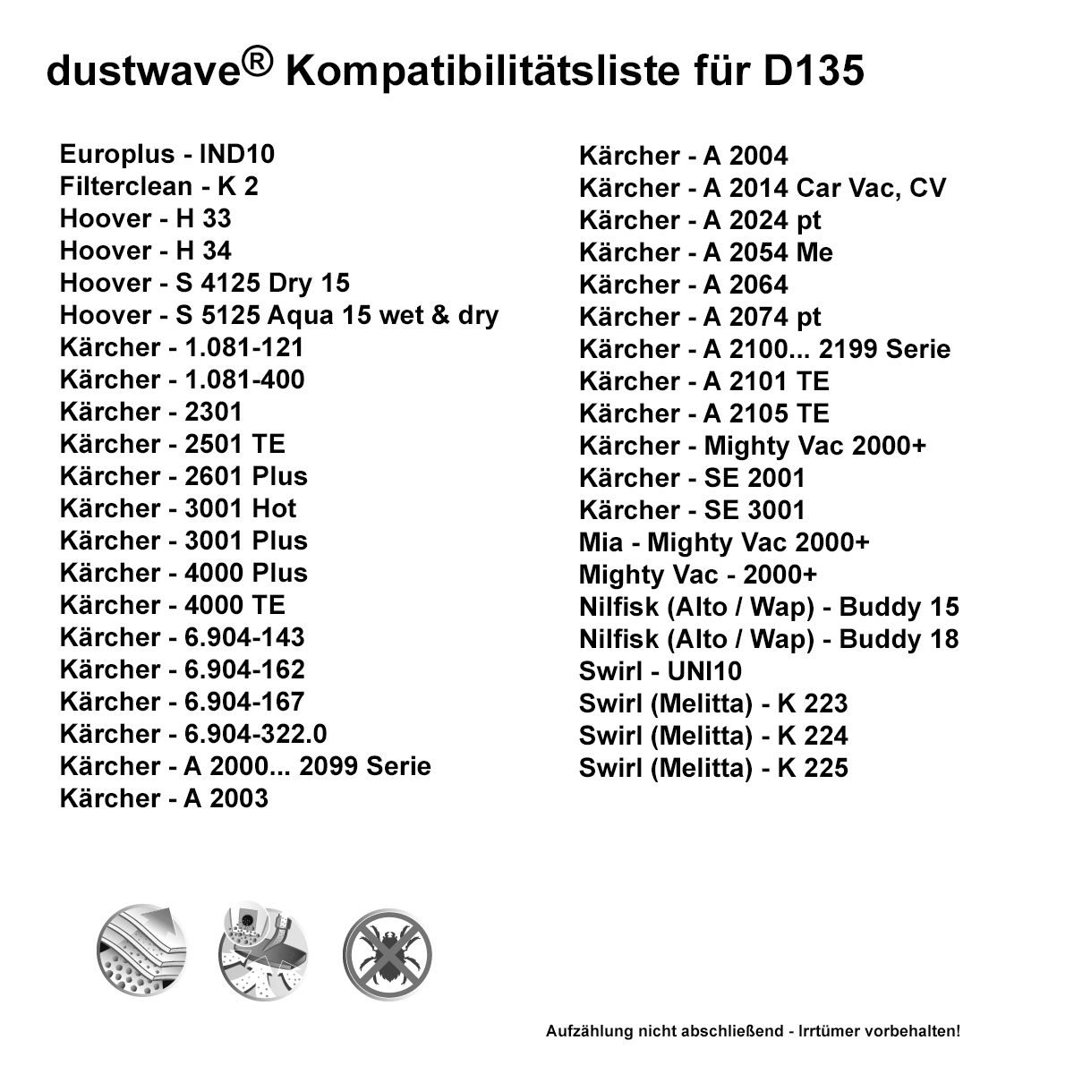 Dustwave® 10 Staubsaugerbeutel für Hoover S5135 WET &amp; DRY - hocheffizient, mehrlagiges Mikrovlies mit Hygieneverschluss - Made in Germany