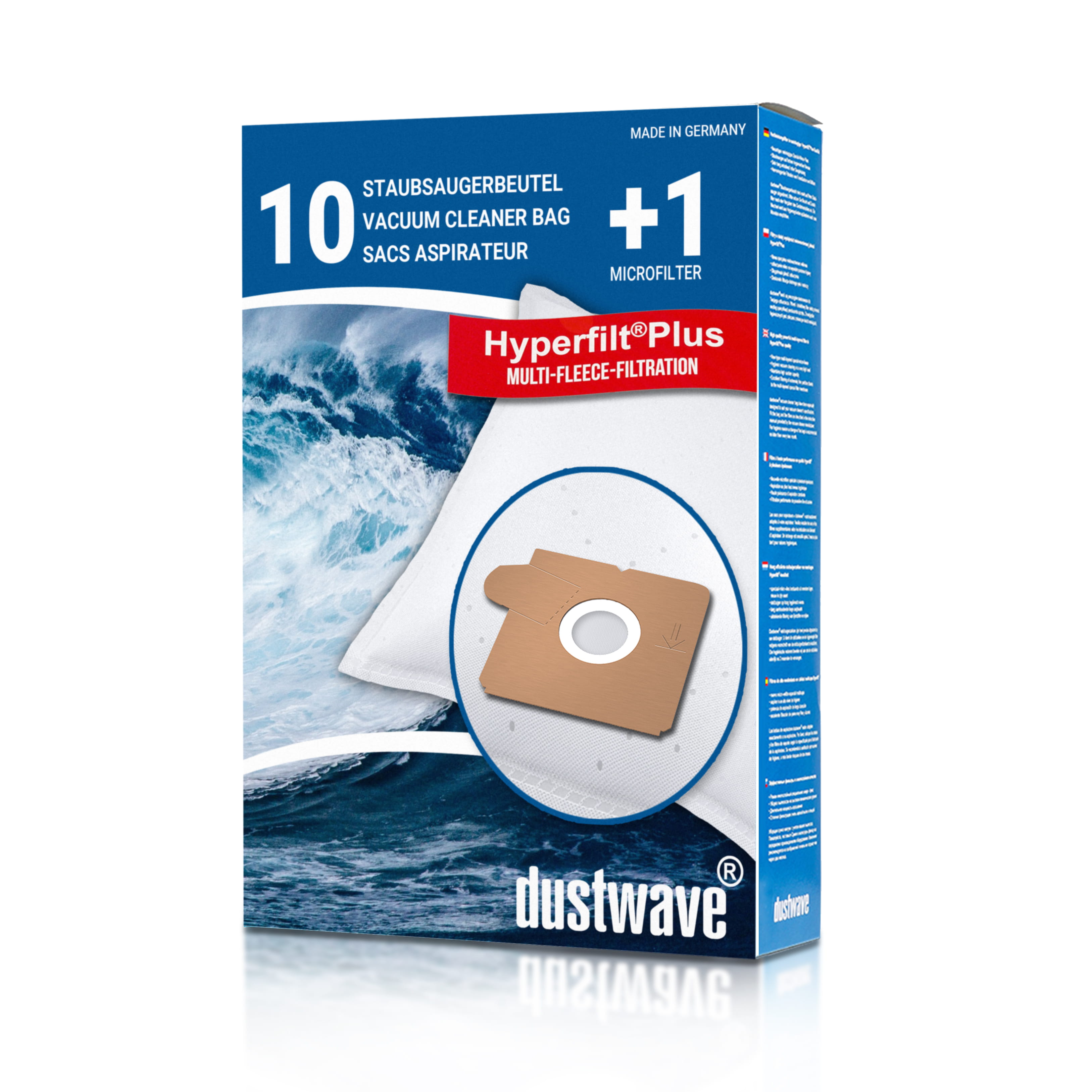 Dustwave® 10 Staubsaugerbeutel für AquaPur AE 600 - hocheffizient, mehrlagiges Mikrovlies mit Hygieneverschluss - Made in Germany