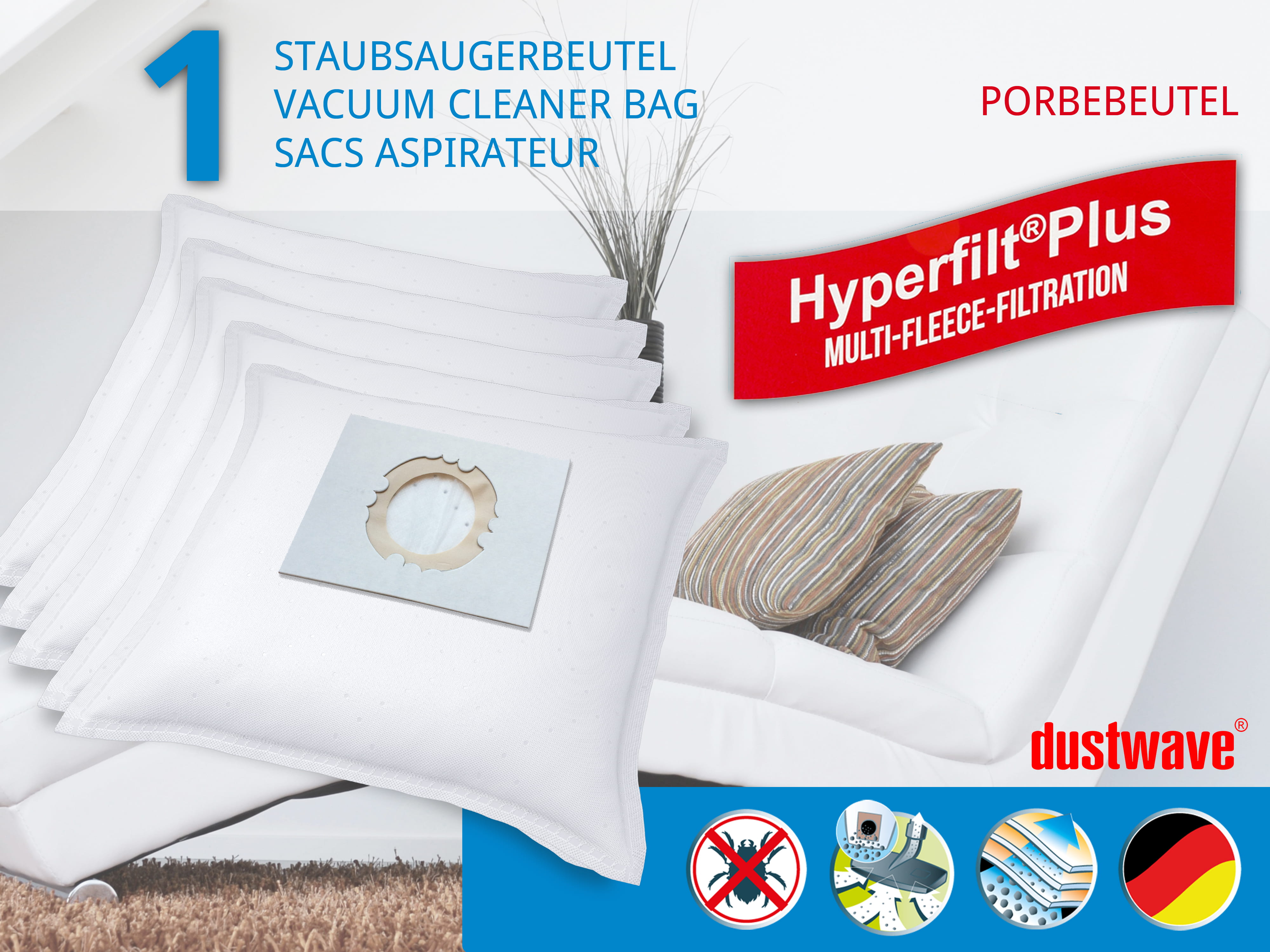 Dustwave® 1 Staubsaugerbeutel für AEG Multi 500 - hocheffizient, mehrlagiges Mikrovlies mit Hygieneverschluss - Made in Germany