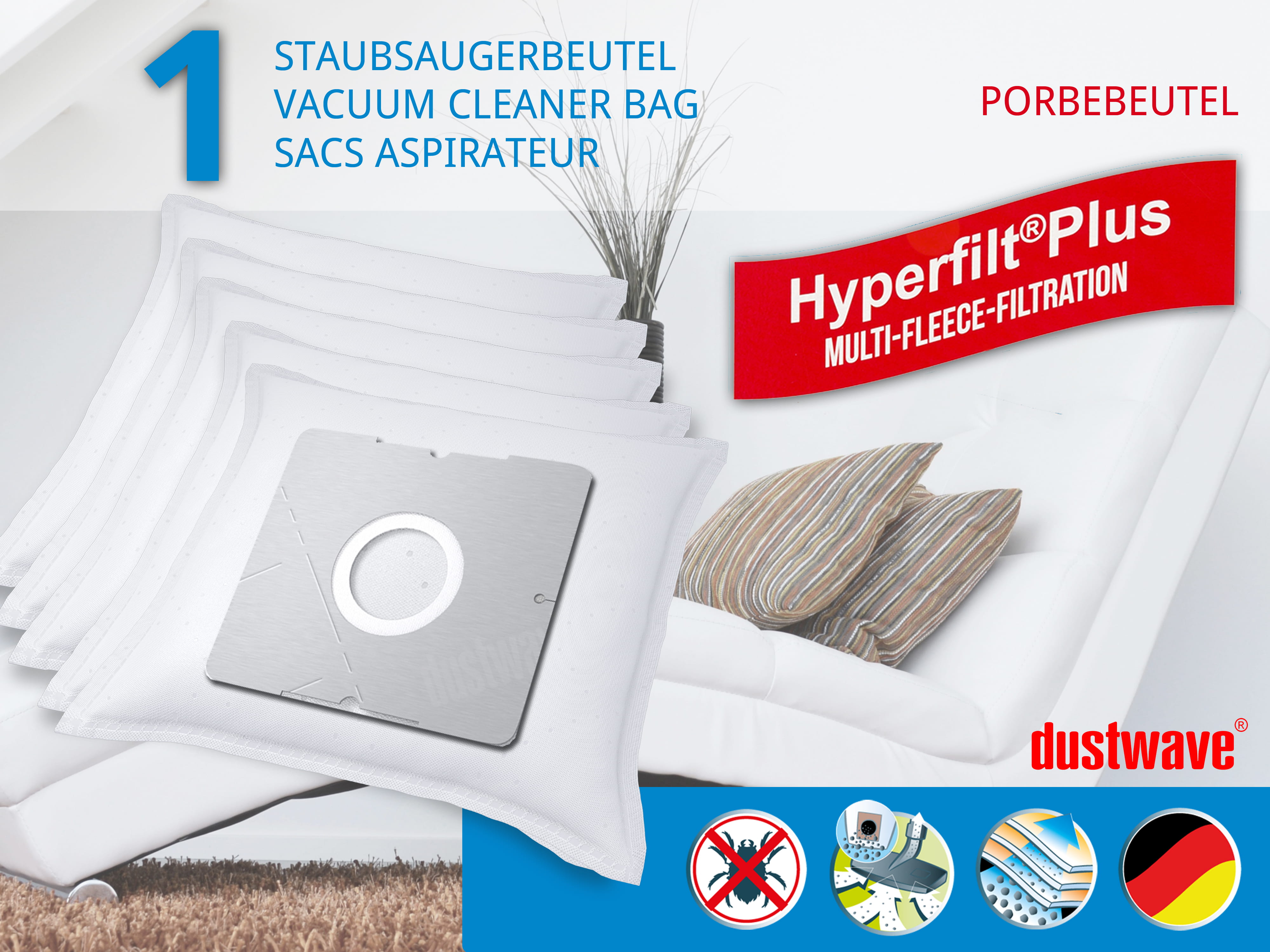 Dustwave® 1 Staubsaugerbeutel für Bomann BS 9020 CB - hocheffizient mit Hygieneverschluss - Made in Germany