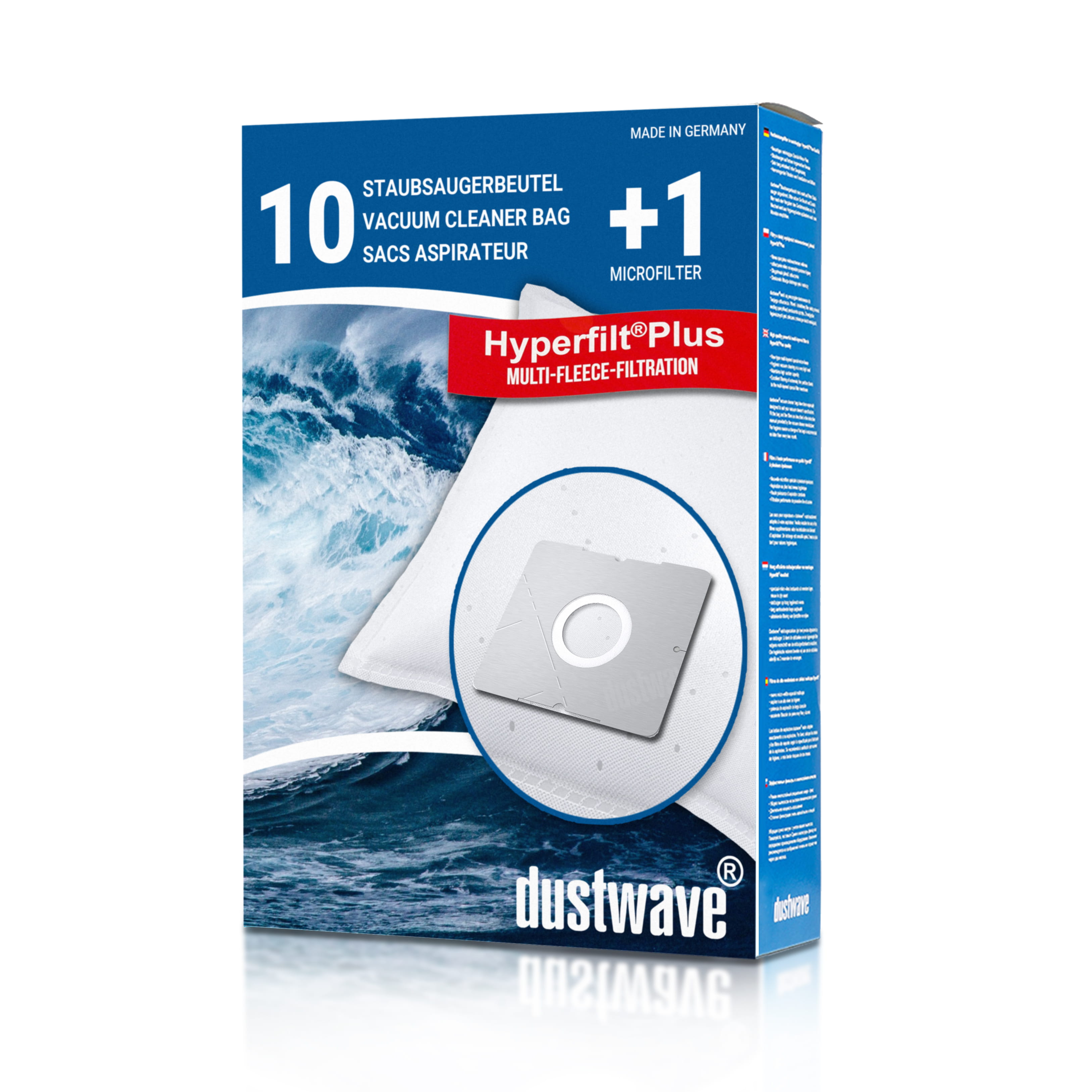 Dustwave® 10 Staubsaugerbeutel für Base BA 1900 - hocheffizient, mehrlagiges Mikrovlies mit Hygieneverschluss - Made in Germany