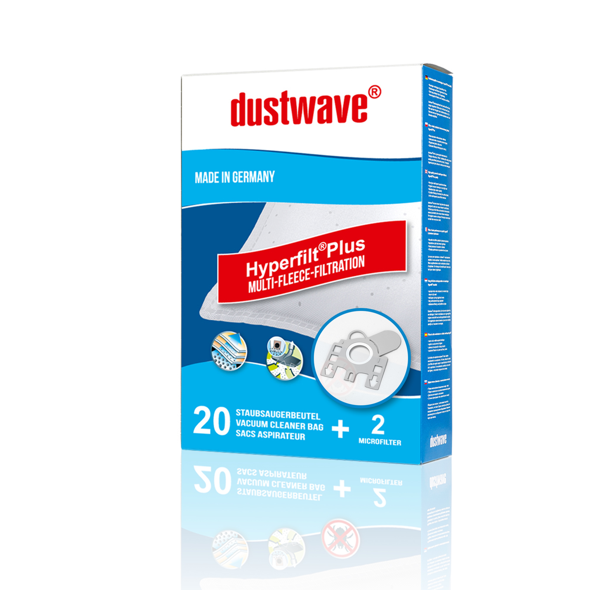 Dustwave® Premium 20 Staubsaugerbeutel für Hoover H 30S / H30S - hocheffizient, mehrlagiges Mikrovlies mit Hygieneverschluss - Made in Germany