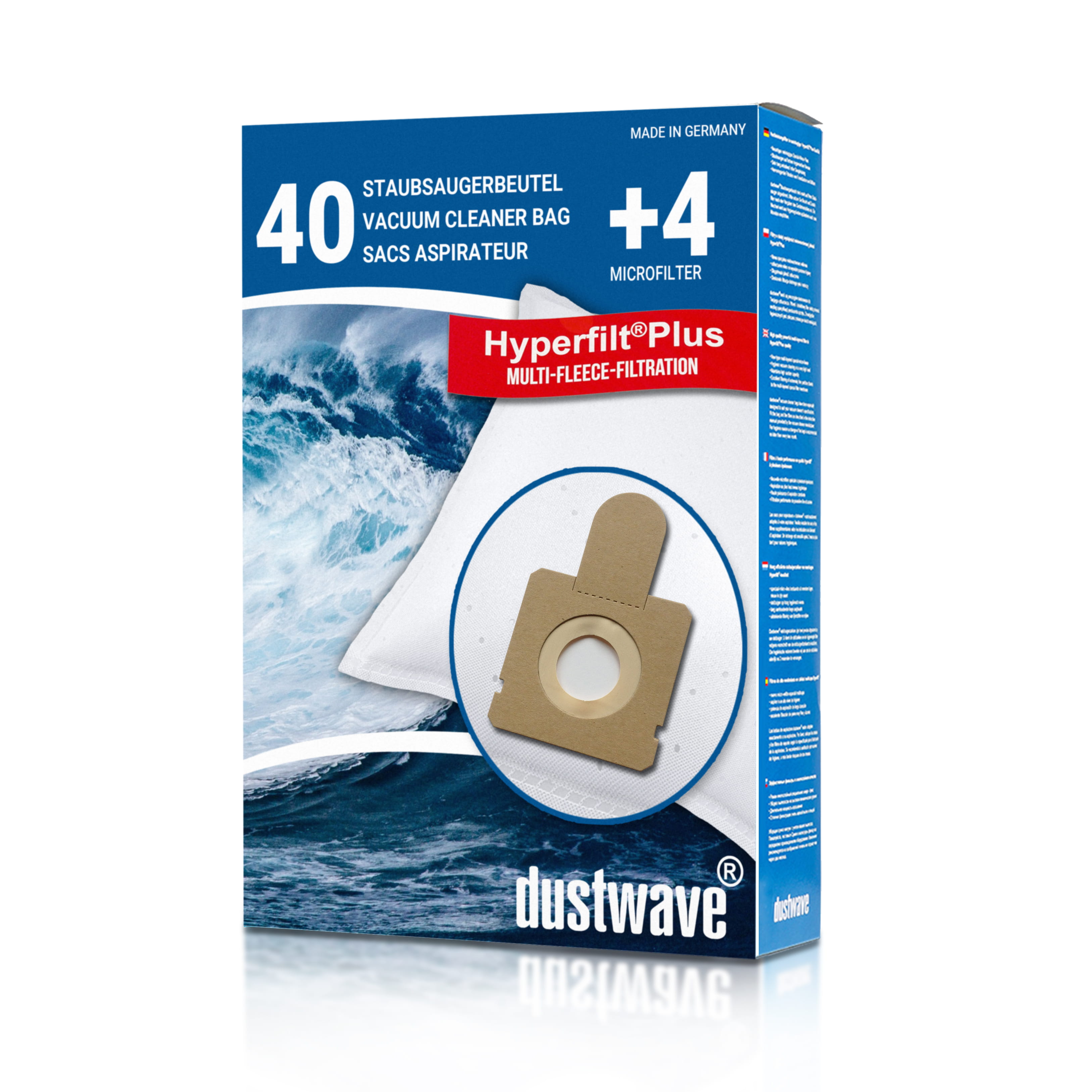 Dustwave® 40 Staubsaugerbeutel für Hoover H 63 / H63 - hocheffizient, mehrlagiges Mikrovlies mit Hygieneverschluss - Made in Germany