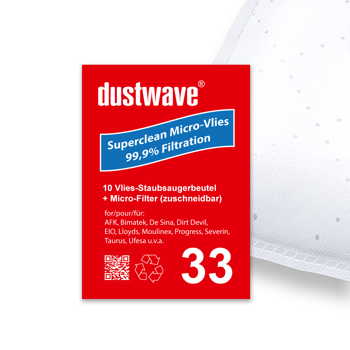 Sparpack - 10 Staubsaugerbeutel passend für AFK - PS 1500 W.3 NE Staubsauger - dustwave® Markenstaubbeutel / Made in Germany + inkl. Micro-Filter