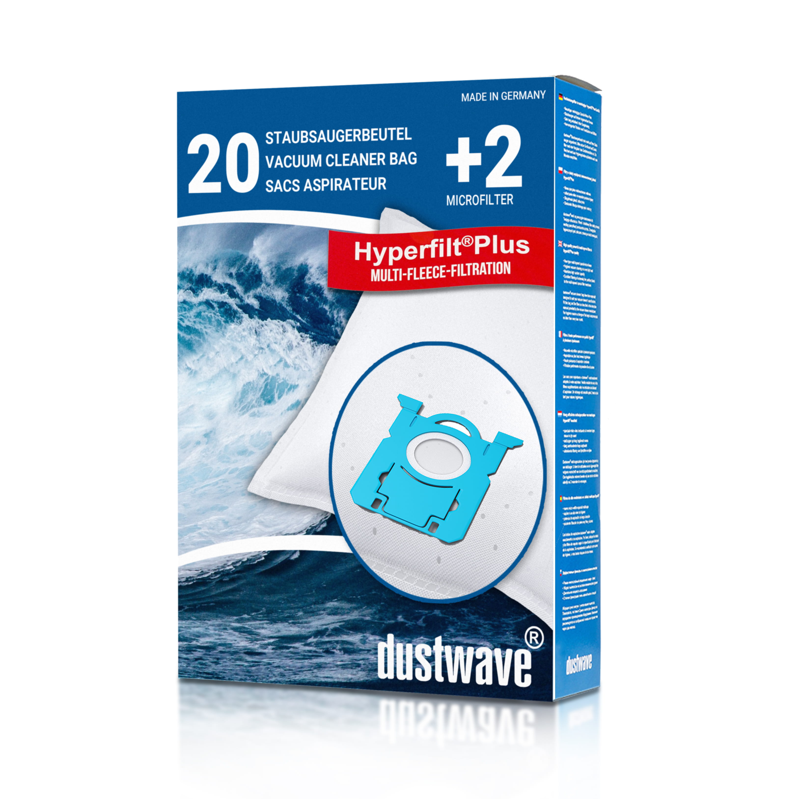 Dustwave® 20 Staubsaugerbeutel für AEG ASP 7160 / ASP 7160 Silentperformer - hocheffizient, mehrlagiges Mikrovlies mit Hygieneverschluss - Made in Germany