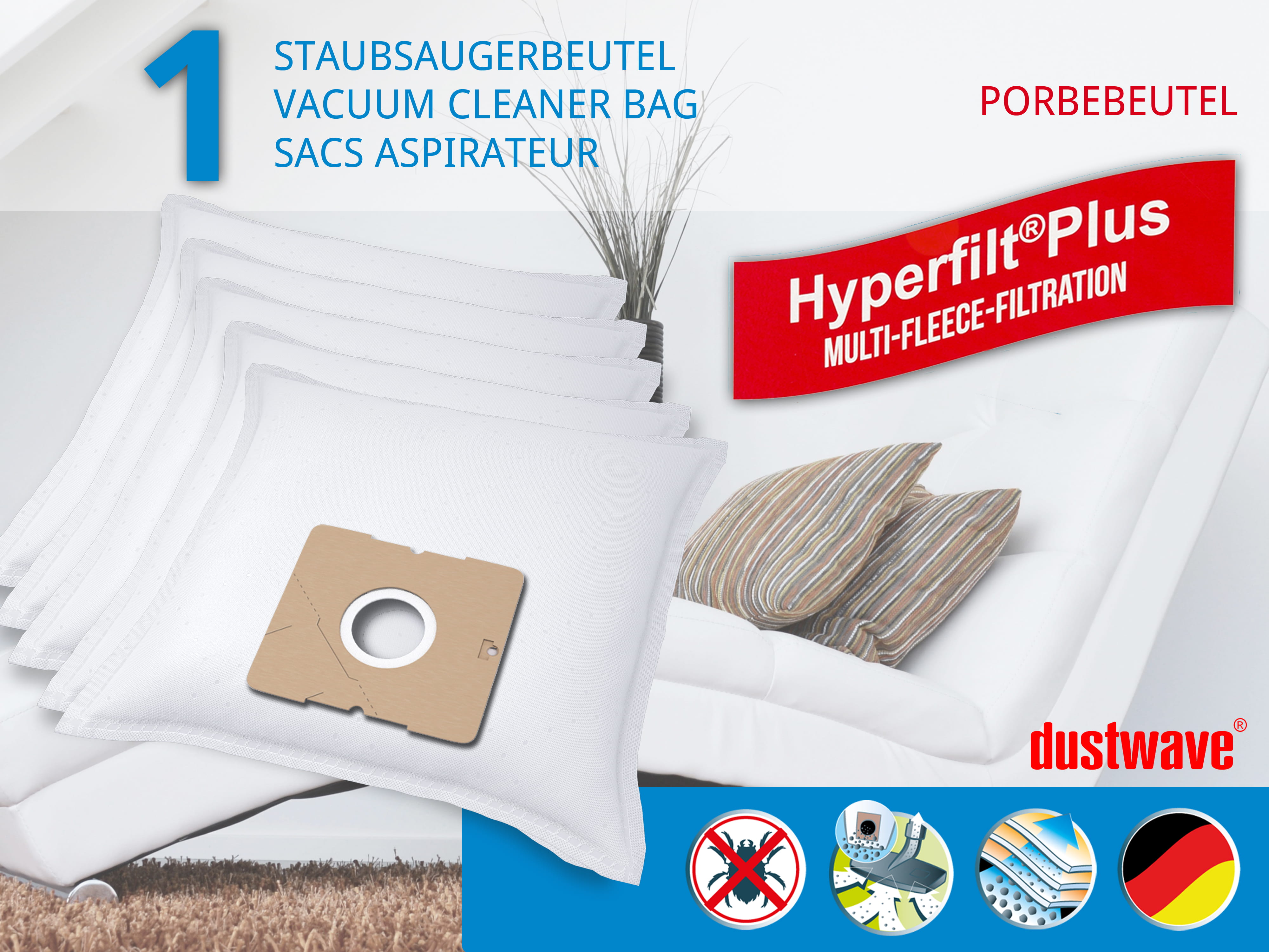 Dustwave® 1 Staubsaugerbeutel für AEG Smart 307 - hocheffizient mit Hygieneverschluss - Made in Germany