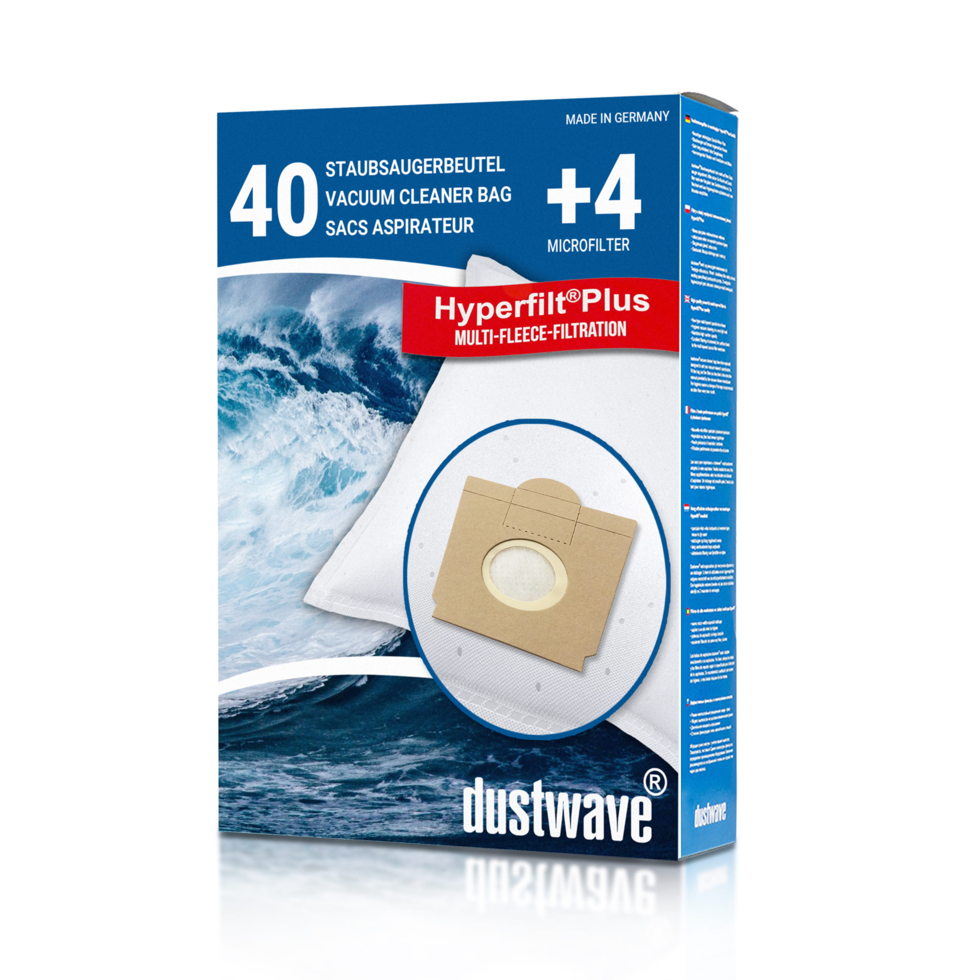 Dustwave® 40 Staubsaugerbeutel für SWIRL S 64 - hocheffizient, mehrlagiges Mikrovlies mit Hygieneverschluss - Made in Germany