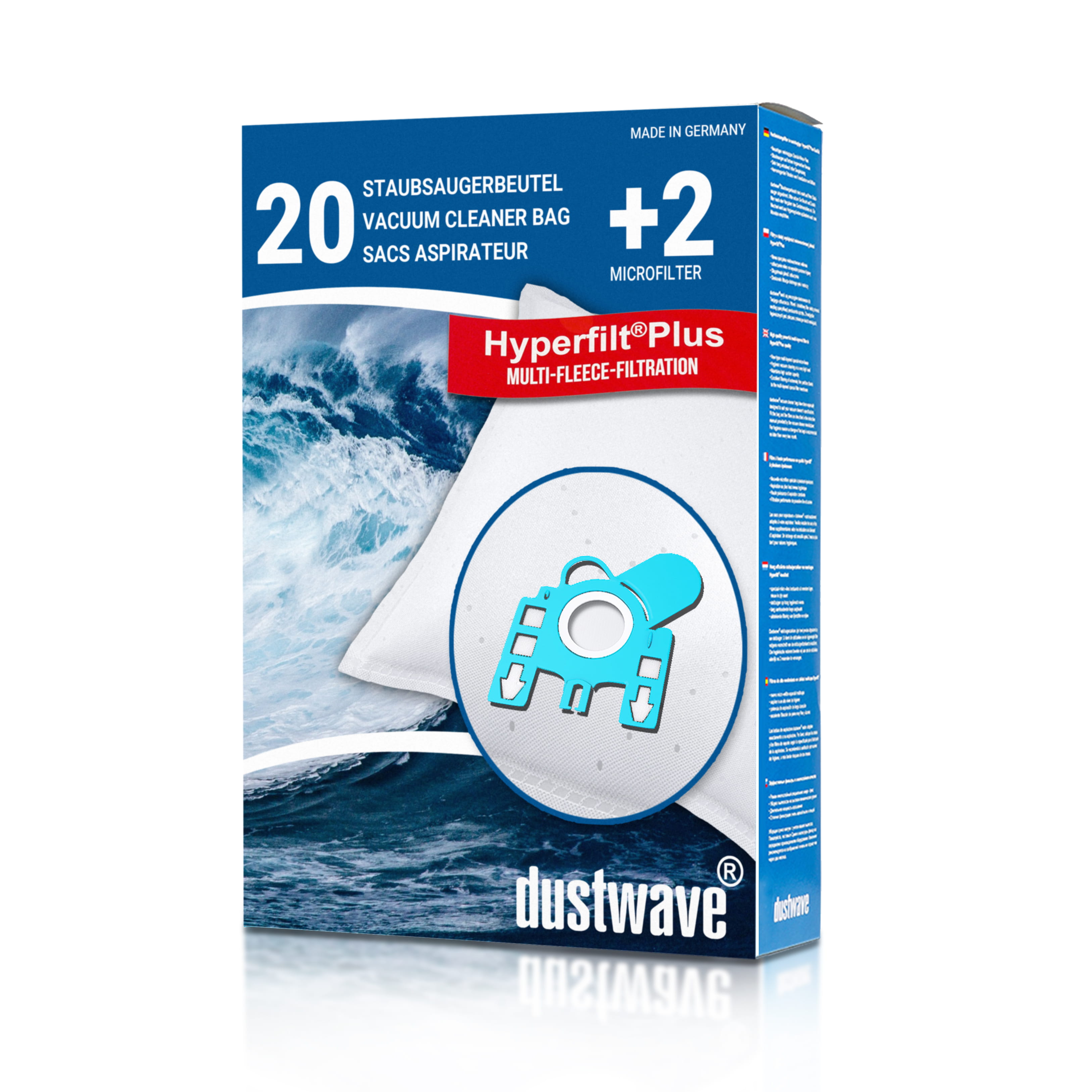 Dustwave® 20 Staubsaugerbeutel für Hoover AT70 AT01011 Athos - hocheffizient, mehrlagiges Mikrovlies mit Hygieneverschluss - Made in Germany