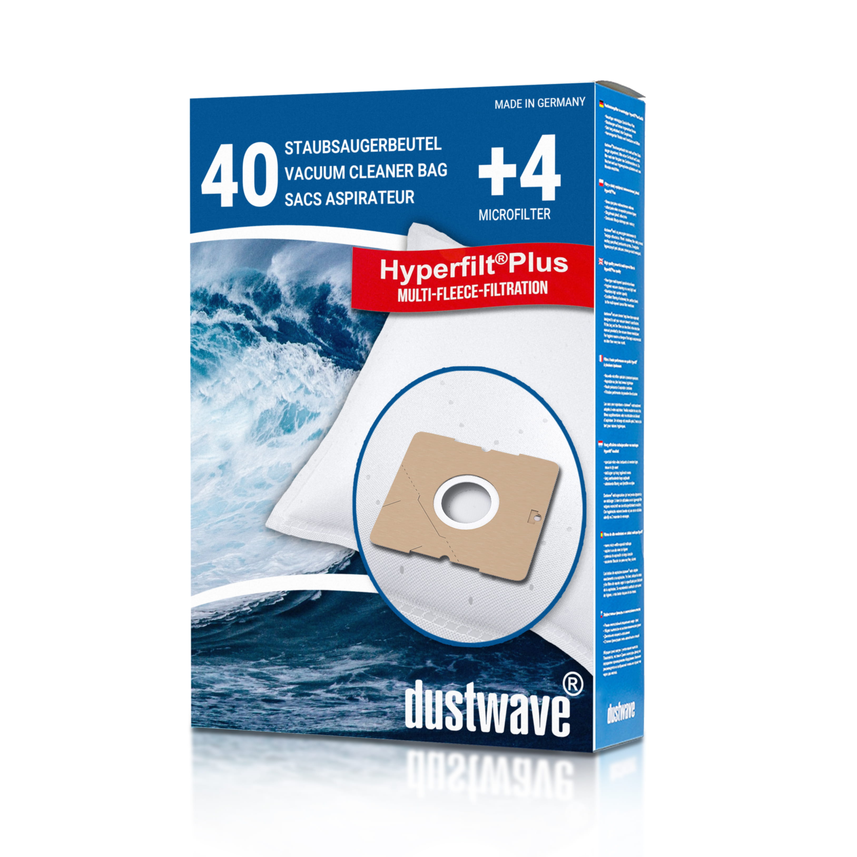 Dustwave® 40 Staubsaugerbeutel für Blue Sky BVC 50BA-16 - hocheffizient, mehrlagiges Mikrovlies mit Hygieneverschluss - Made in Germany