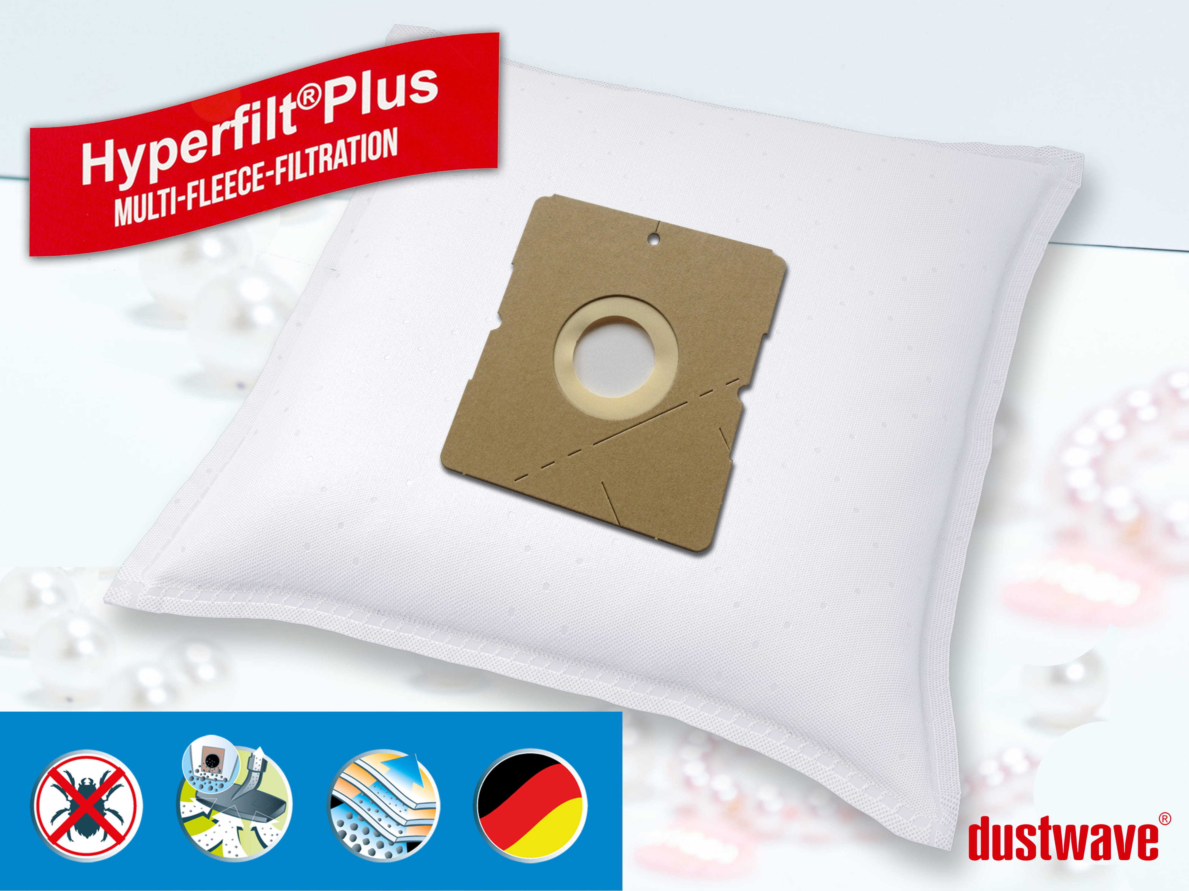 Dustwave® 10 Staubsaugerbeutel für Hoover S9040 011 DRY - hocheffizient, mehrlagiges Mikrovlies mit Hygieneverschluss - Made in Germany