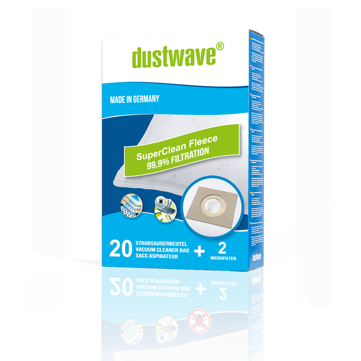 Dustwave® Premium 20 Staubsaugerbeutel für Hoover TX52ALG 011 Telios Extra - hocheffizient, mehrlagiges Mikrovlies mit Hygieneverschluss - Made in Germany