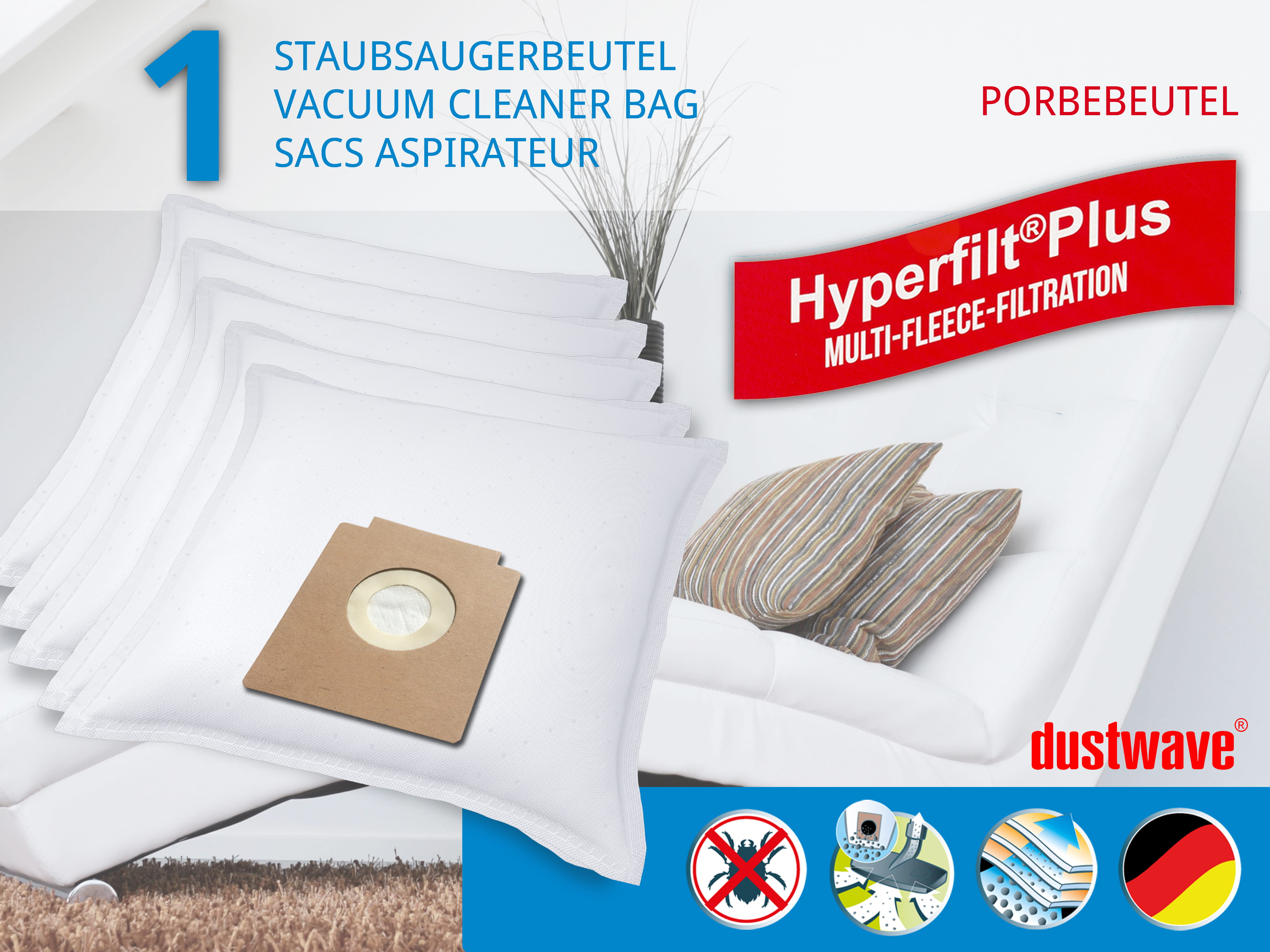 Dustwave® 1 Staubsaugerbeutel für Circon 80210005 - hocheffizient, mehrlagiges Mikrovlies mit Hygieneverschluss - Made in Germany