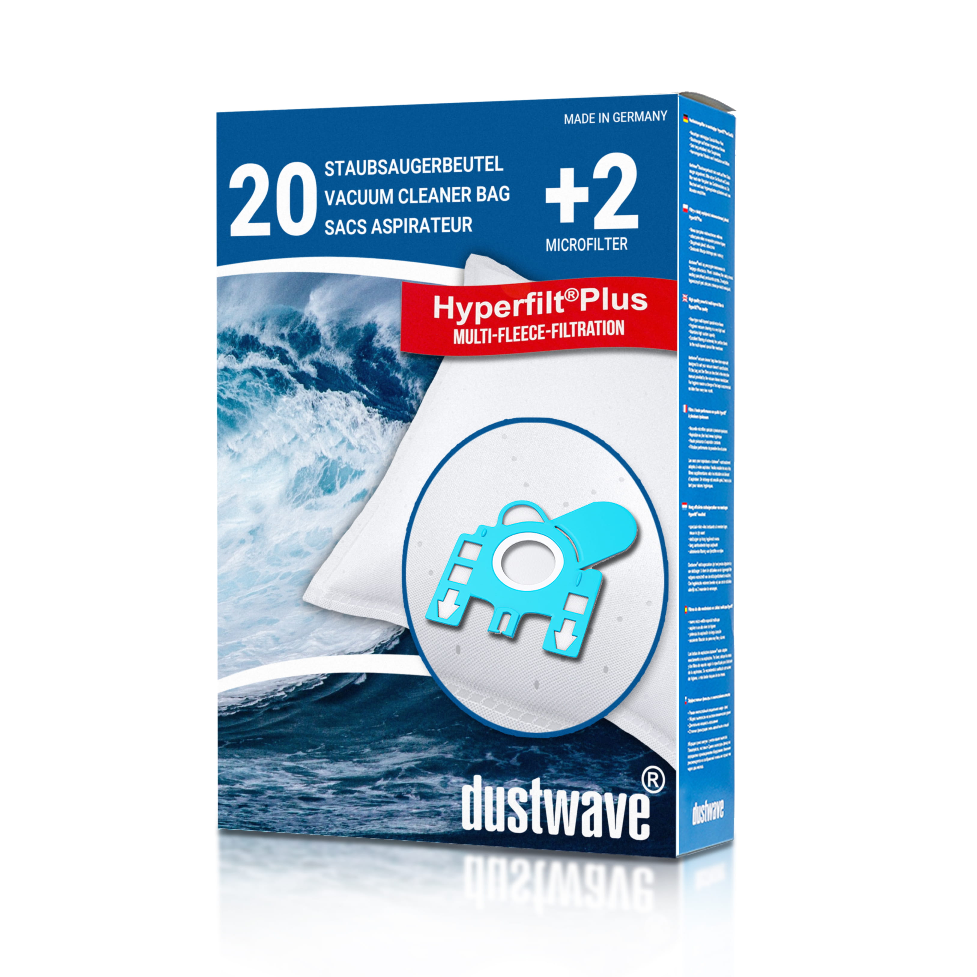 Dustwave® 20 Staubsaugerbeutel für SWIRL H 30 - hocheffizient, mehrlagiges Mikrovlies mit Hygieneverschluss - Made in Germany