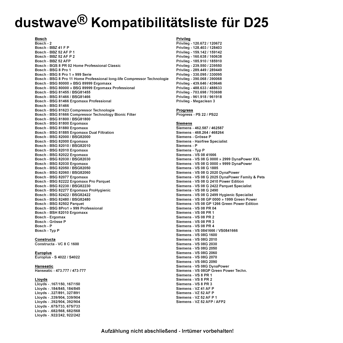 20 Staubbeutel für: Siemens Dynapower XXL