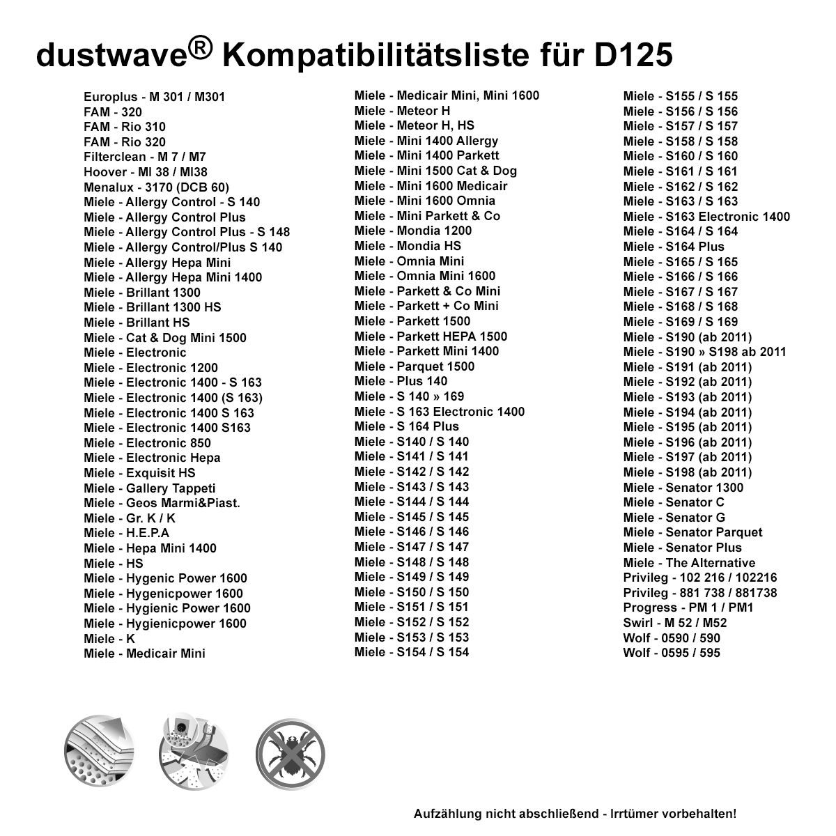 Dustwave® 5 Staubsaugerbeutel für Miele Allergy Control Plus S148 - hocheffizient, mehrlagiges Mikrovlies mit Hygieneverschluss - Made in Germany