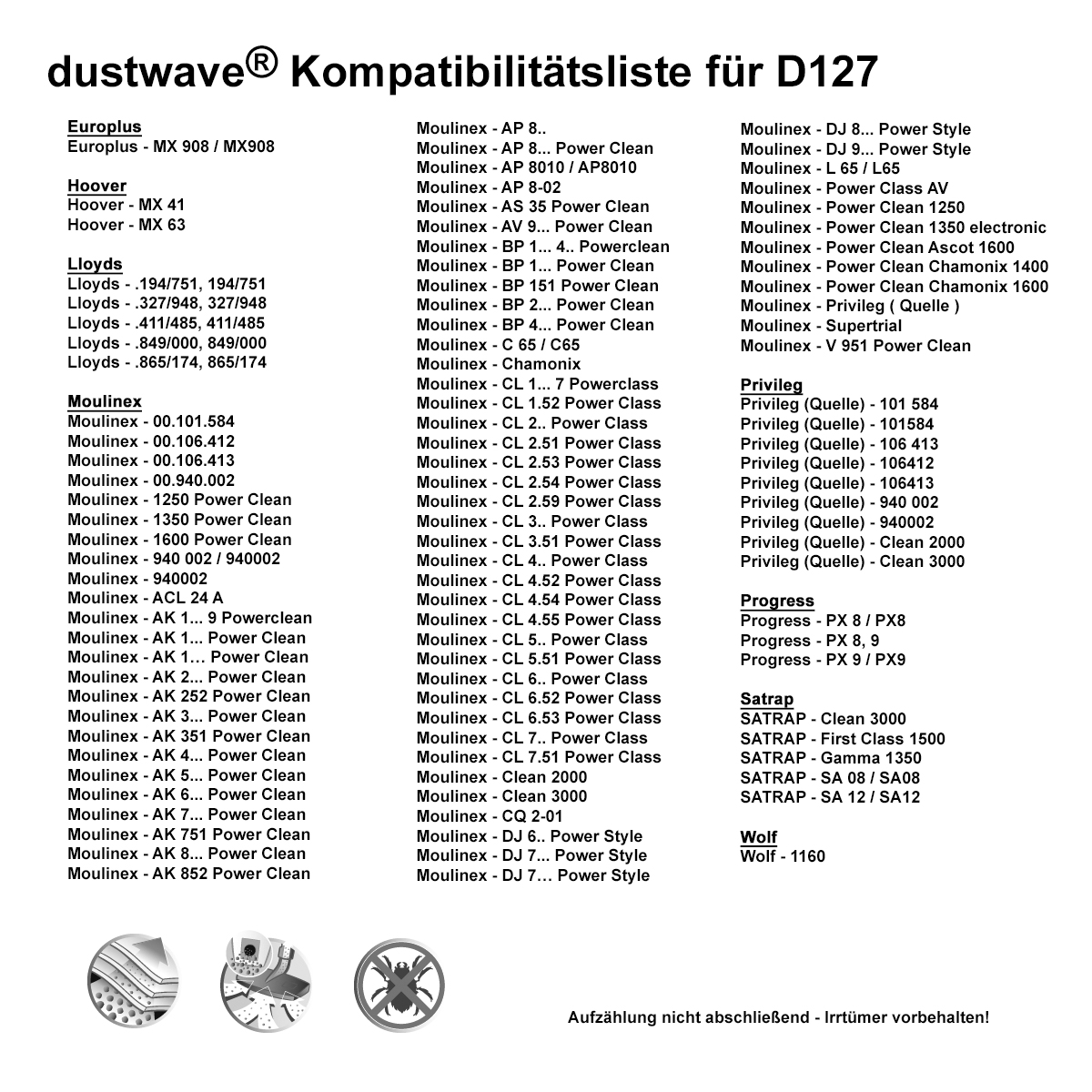 Dustwave® 1 Staubsaugerbeutel für Baur Versand - 340043 - hocheffizient mit Hygieneverschluss - Made in Germany