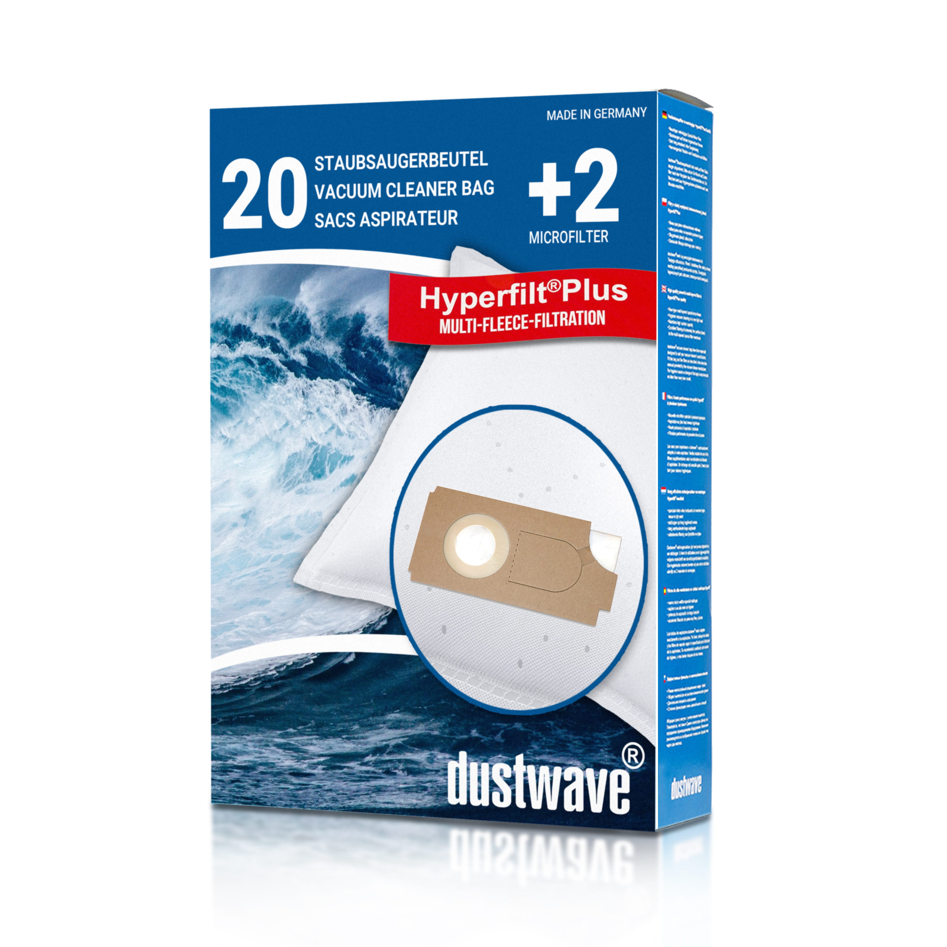 Dustwave® 20 Staubsaugerbeutel für Borema BS350 / BS 350 - hocheffizient, mehrlagiges Mikrovlies mit Hygieneverschluss - Made in Germany